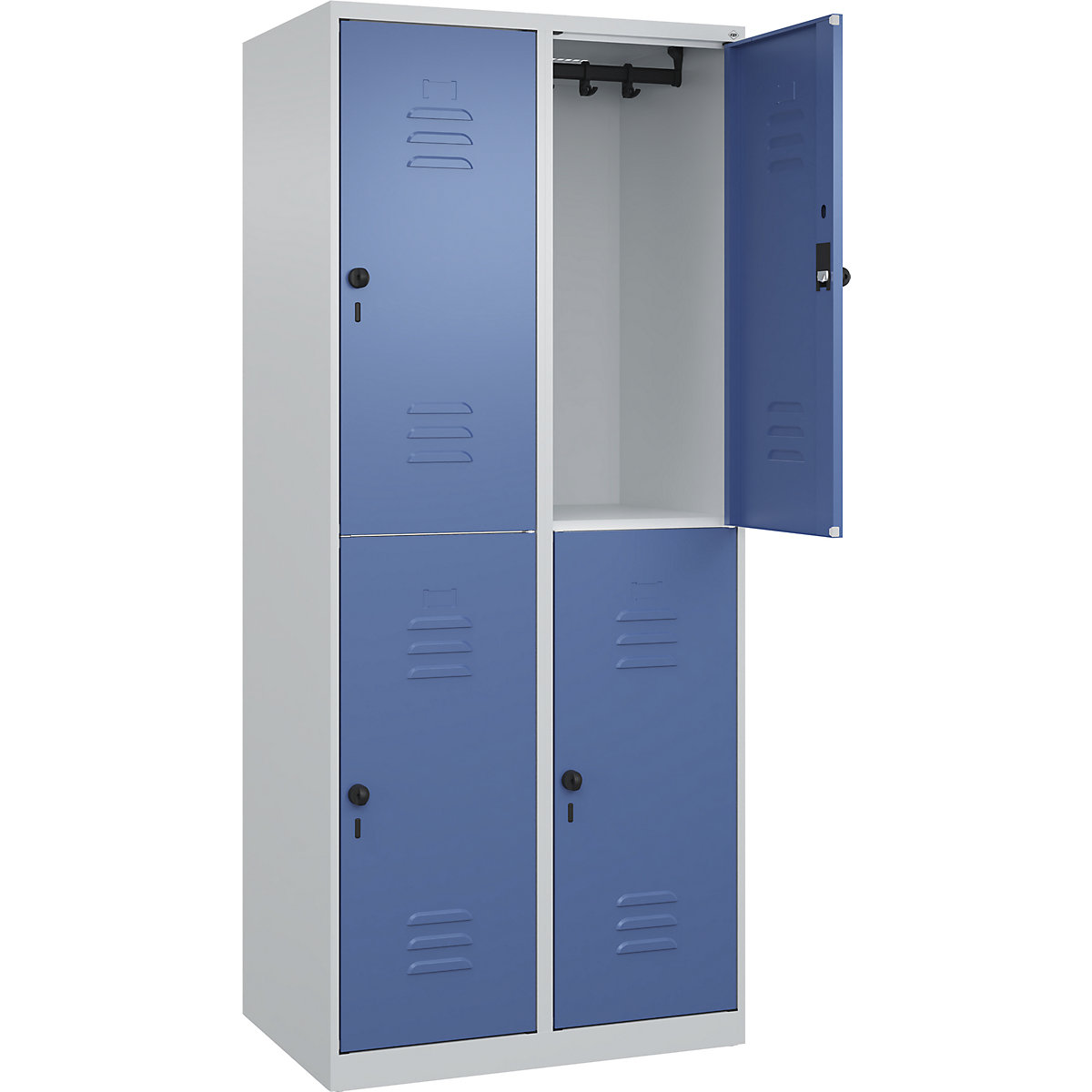 Armadietto a due piani Classic PLUS – C+P, 2 scomparti, grigio chiaro / indaco, alt. x largh. 1850 x 800 mm, con piedini a pavimento, serratura girevole-0