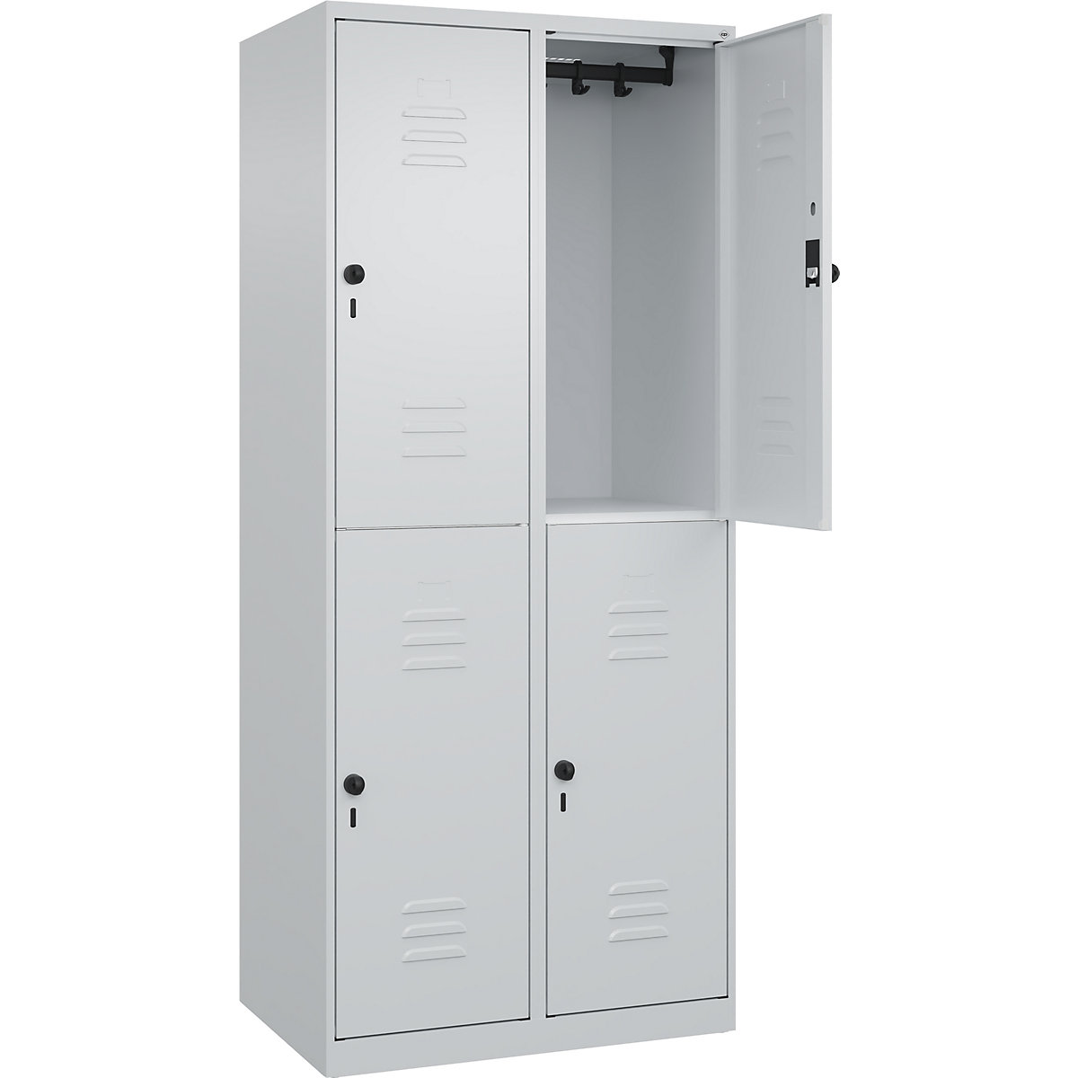 Armadietto a due piani Classic PLUS – C+P, 2 scomparti, grigio chiaro, alt. x largh. 1850 x 800 mm, con piedini a pavimento, serratura girevole-0