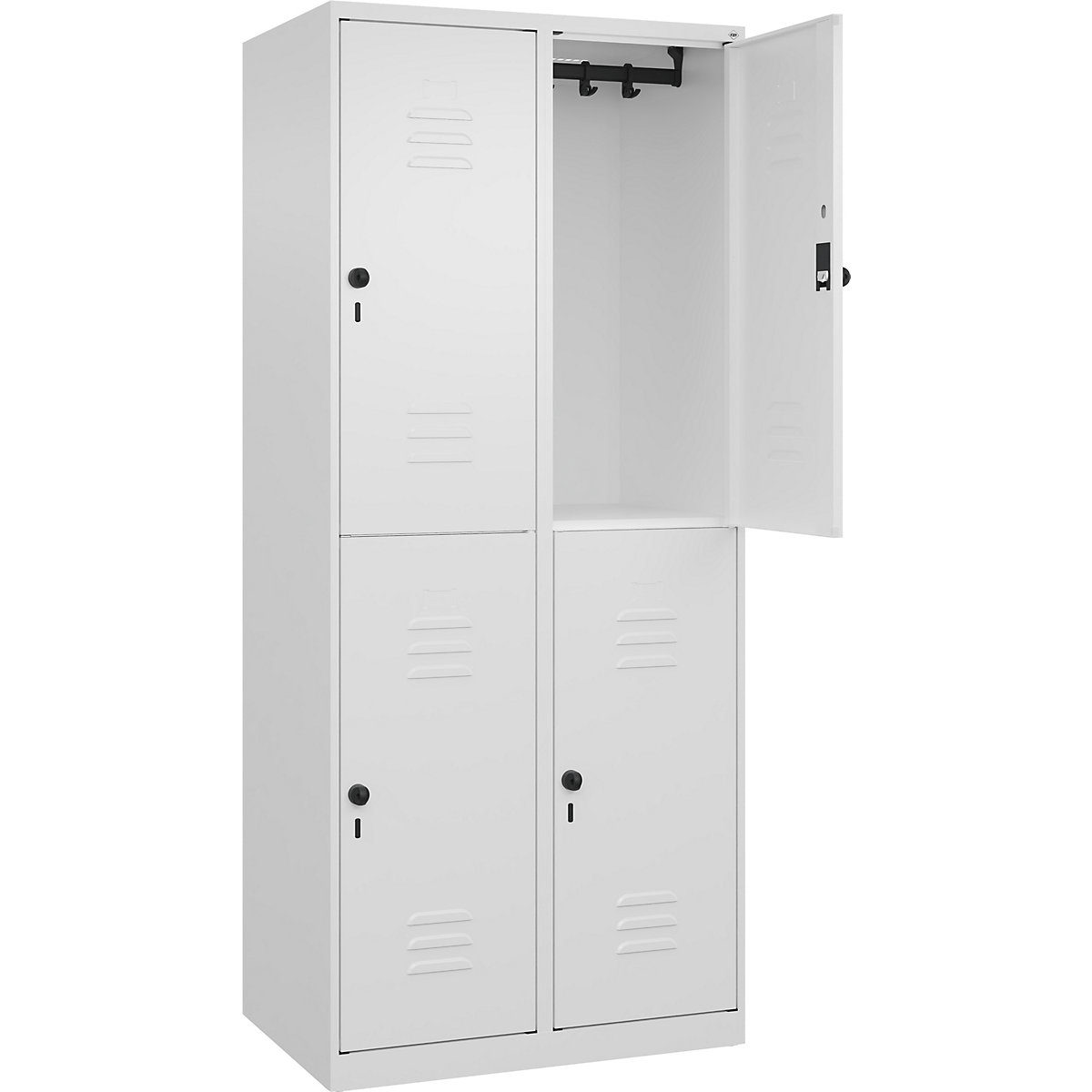 Armadietto a due piani Classic PLUS – C+P, 2 scomparti, bianco traffico, alt. x largh. 1850 x 800 mm, con piedini a pavimento, serratura girevole-0