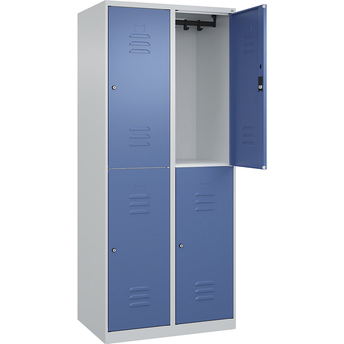 Armadietto a due piani Classic PLUS – C+P, 2 scomparti, grigio chiaro / indaco, alt. x largh. 1850 x 800 mm, con piedini a pavimento, serratura a cilindro-0