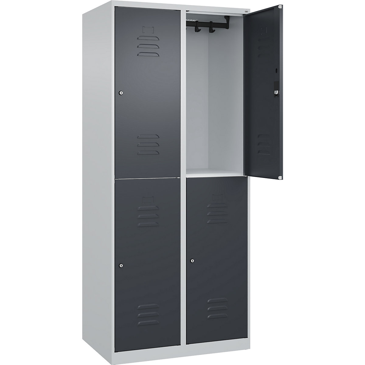 Armadietto a due piani Classic PLUS – C+P, 2 scomparti, grigio chiaro / grigio, alt. x largh. 1850 x 800 mm, con piedini a pavimento, serratura a cilindro-0