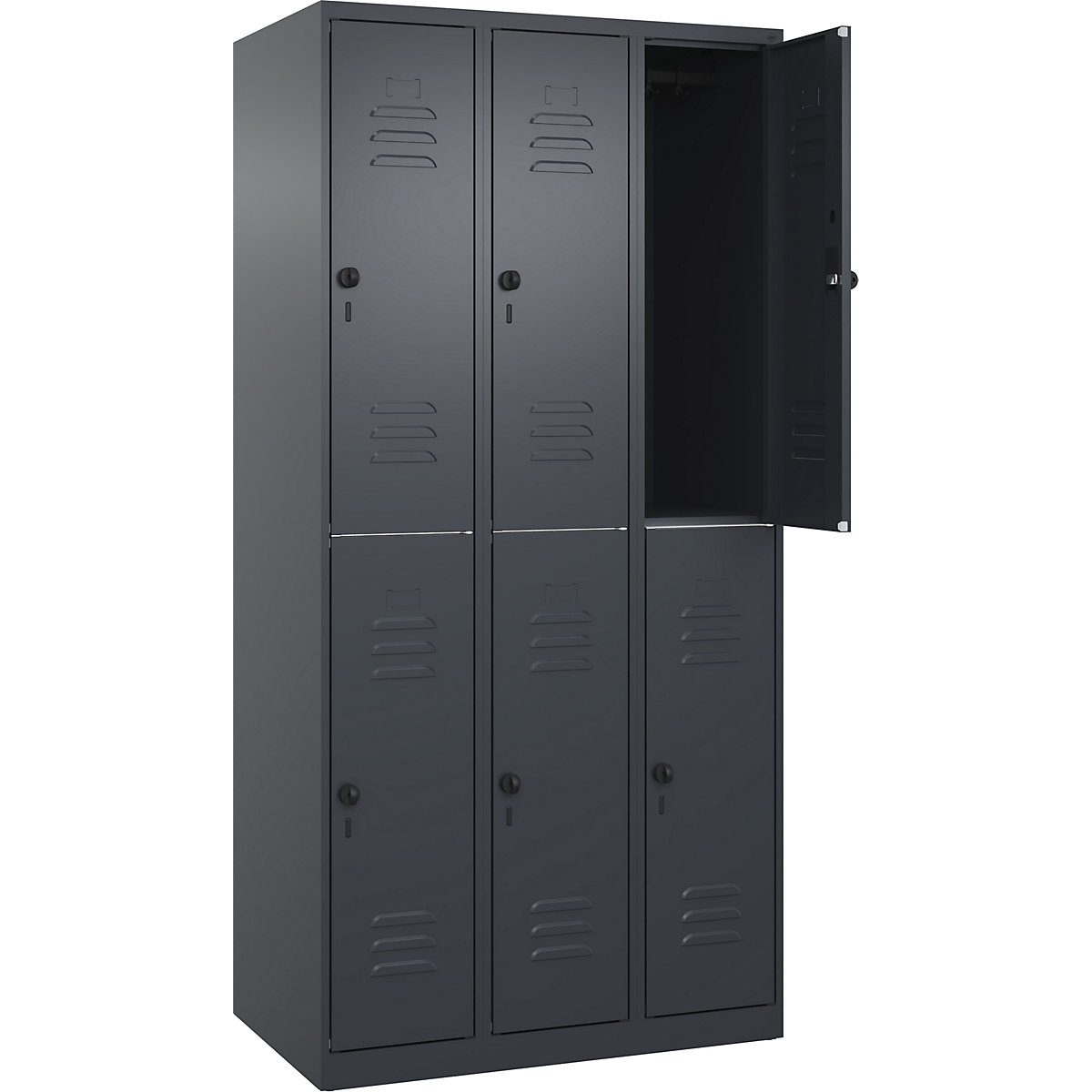 Armadietto a due piani Classic PLUS – C+P, 3 scomparti, grigio, alt. x largh. 1850 x 900 mm, con piedini a pavimento, serratura girevole-0