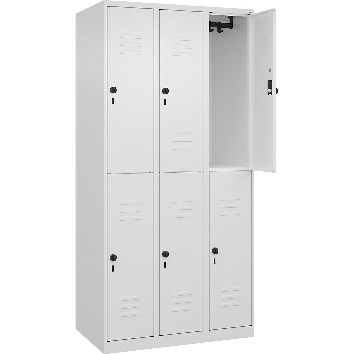 Armadietto a due piani Classic PLUS – C+P, 3 scomparti, bianco traffico, alt. x largh. 1850 x 900 mm, con piedini a pavimento, serratura girevole-0