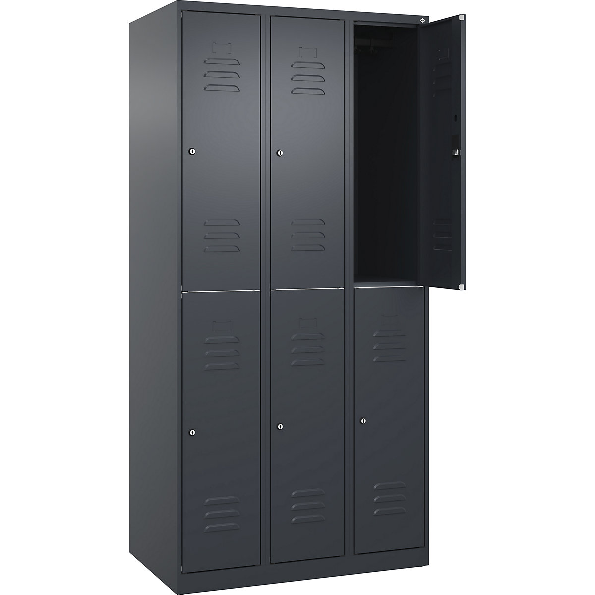 Armadietto a due piani Classic PLUS – C+P, 3 scomparti, grigio, alt. x largh. 1850 x 900 mm, con piedini a pavimento, serratura a cilindro-0