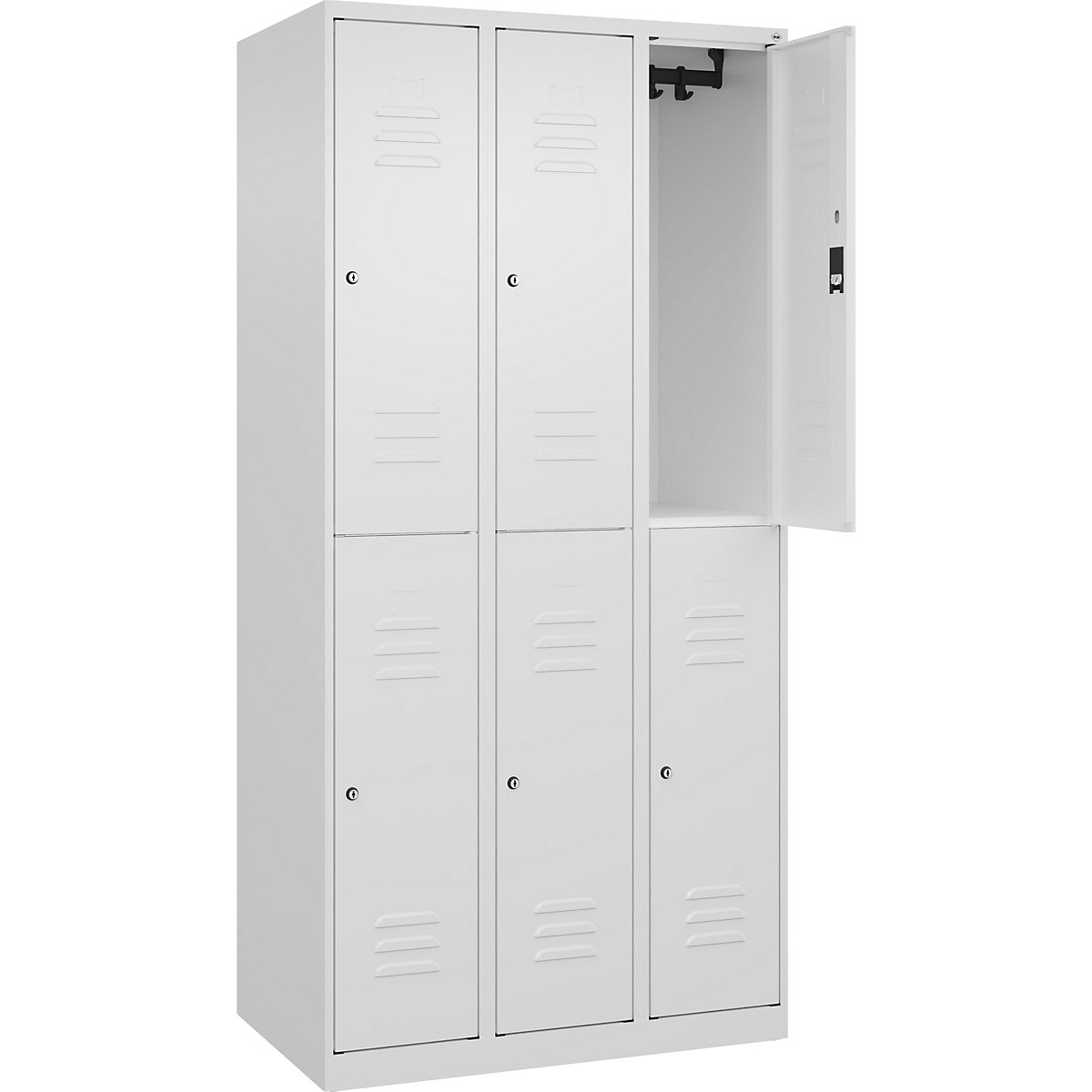 Armadietto a due piani Classic PLUS – C+P, 3 scomparti, bianco traffico, alt. x largh. 1850 x 900 mm, con piedini a pavimento, serratura a cilindro-0