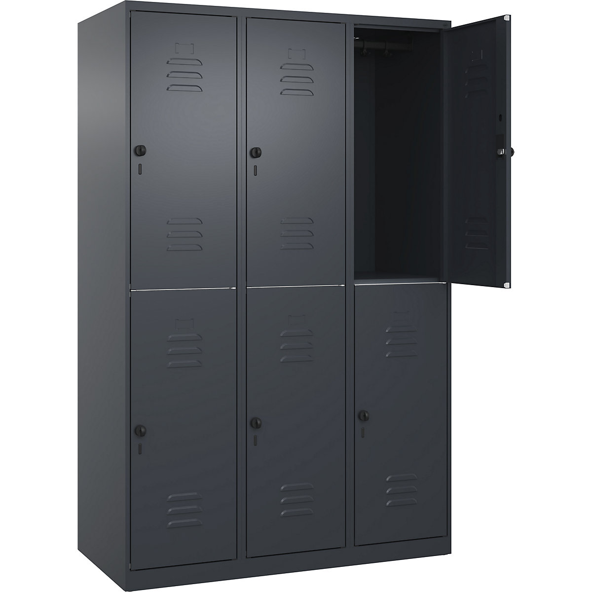 Armadietto a due piani Classic PLUS – C+P, 3 scomparti, grigio, alt. x largh. 1850 x 1200 mm, con piedini a pavimento, serratura girevole-0