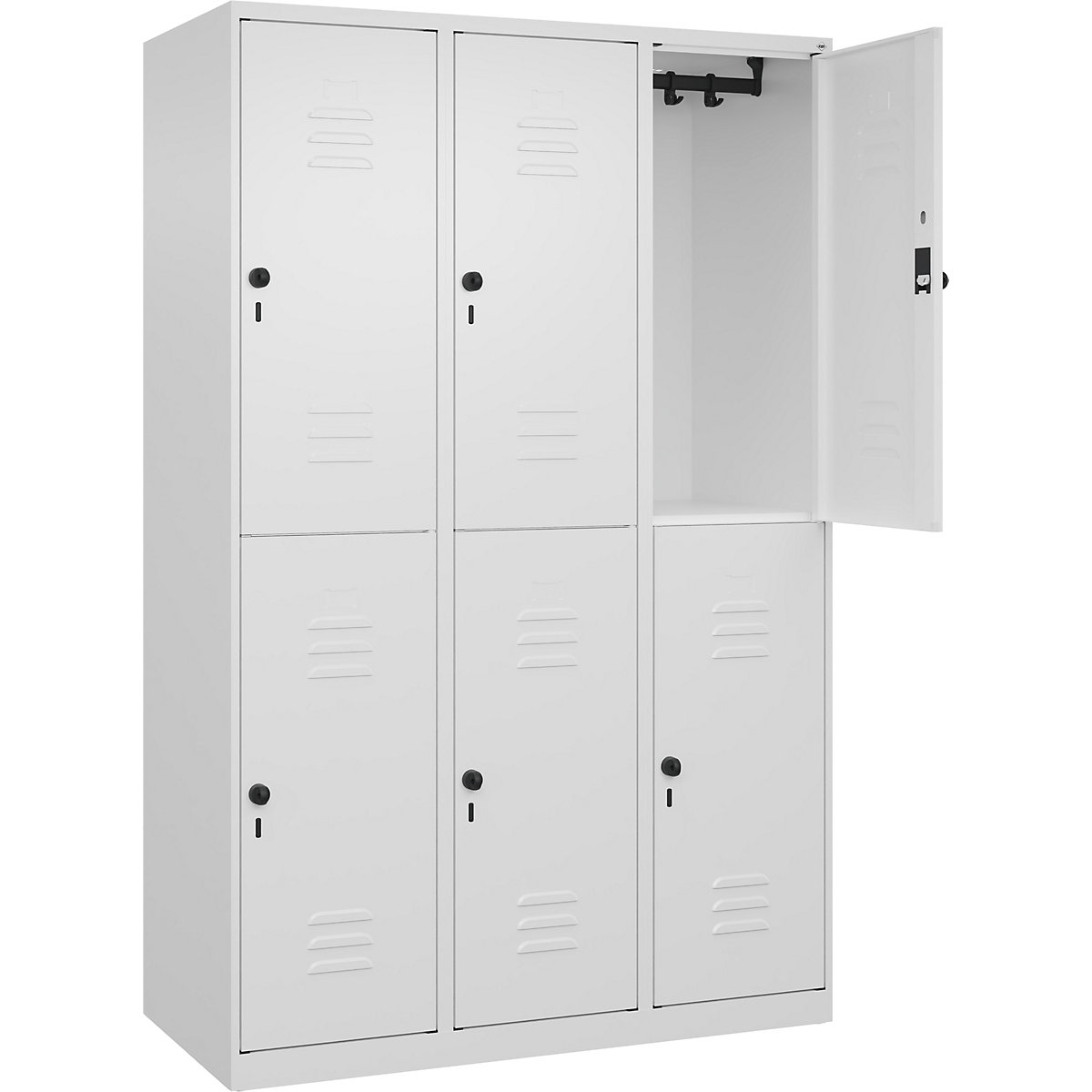 Armadietto a due piani Classic PLUS – C+P, 3 scomparti, bianco traffico, alt. x largh. 1850 x 1200 mm, con piedini a pavimento, serratura girevole-0