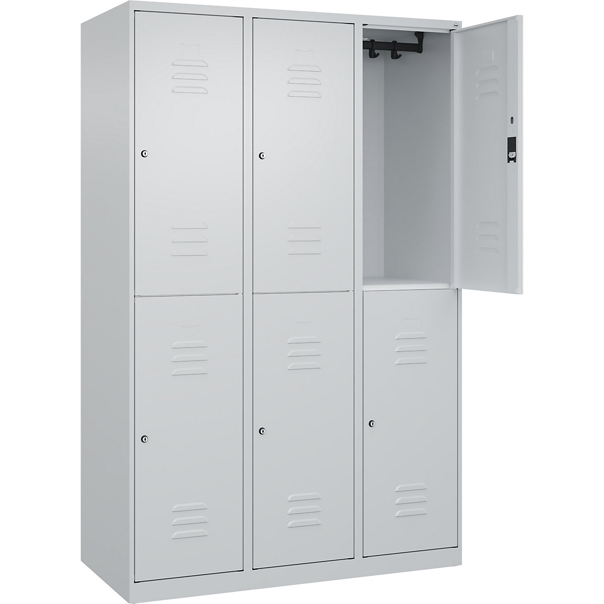 Armadietto a due piani Classic PLUS – C+P, 3 scomparti, grigio chiaro, alt. x largh. 1850 x 1200 mm, con piedini a pavimento, serratura a cilindro-0