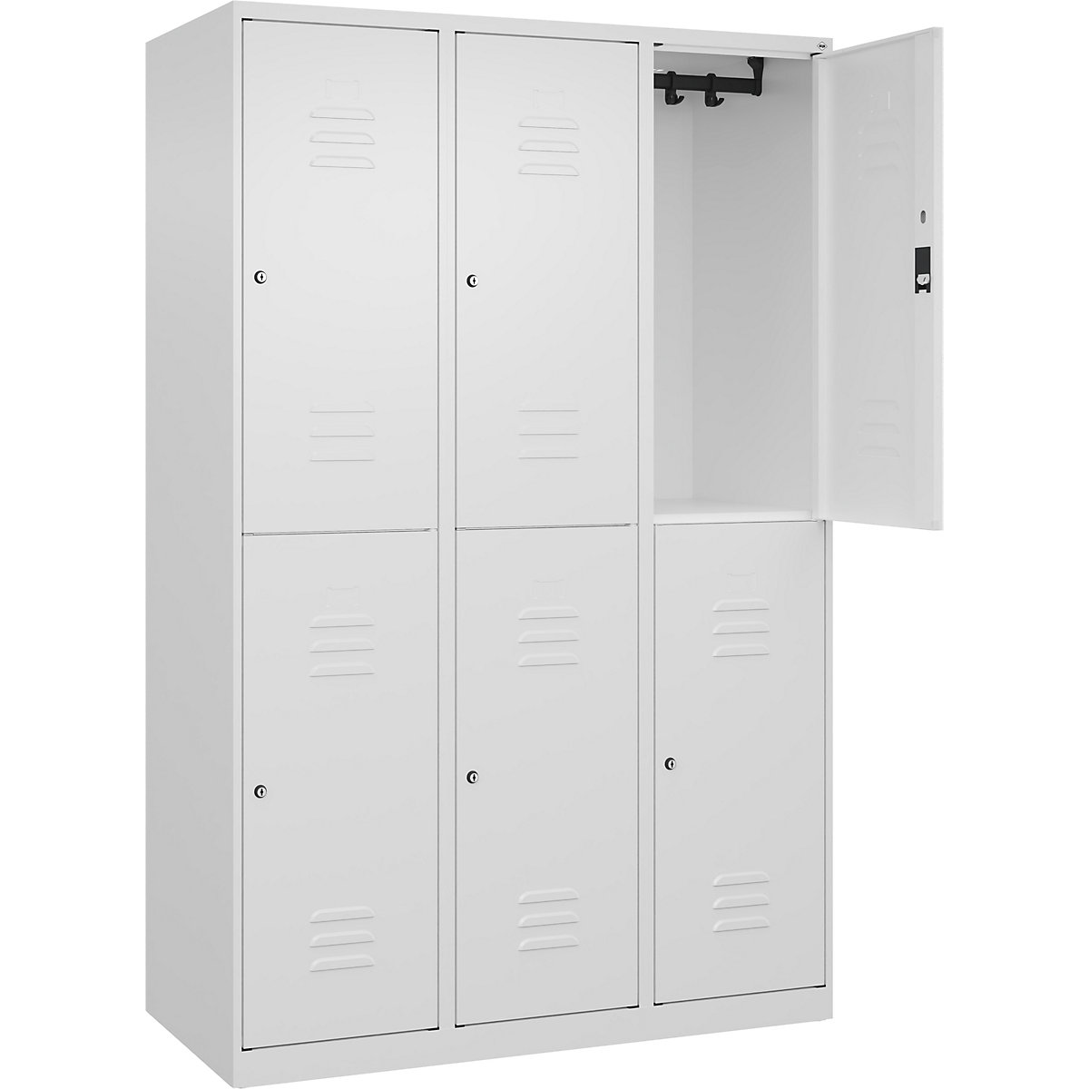Armadietto a due piani Classic PLUS – C+P, 3 scomparti, bianco traffico, alt. x largh. 1850 x 1200 mm, con piedini a pavimento, serratura a cilindro-0