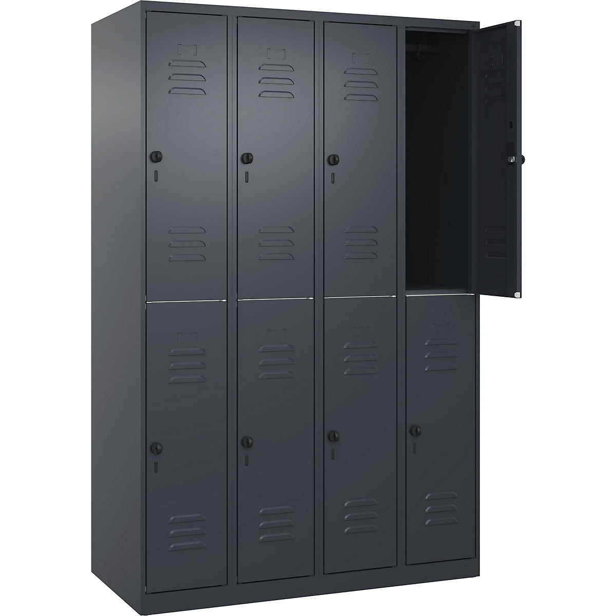Armadietto a due piani Classic PLUS – C+P, 4 scomparti, grigio, alt. x largh. 1850 x 1200 mm, con piedini a pavimento, serratura girevole-0