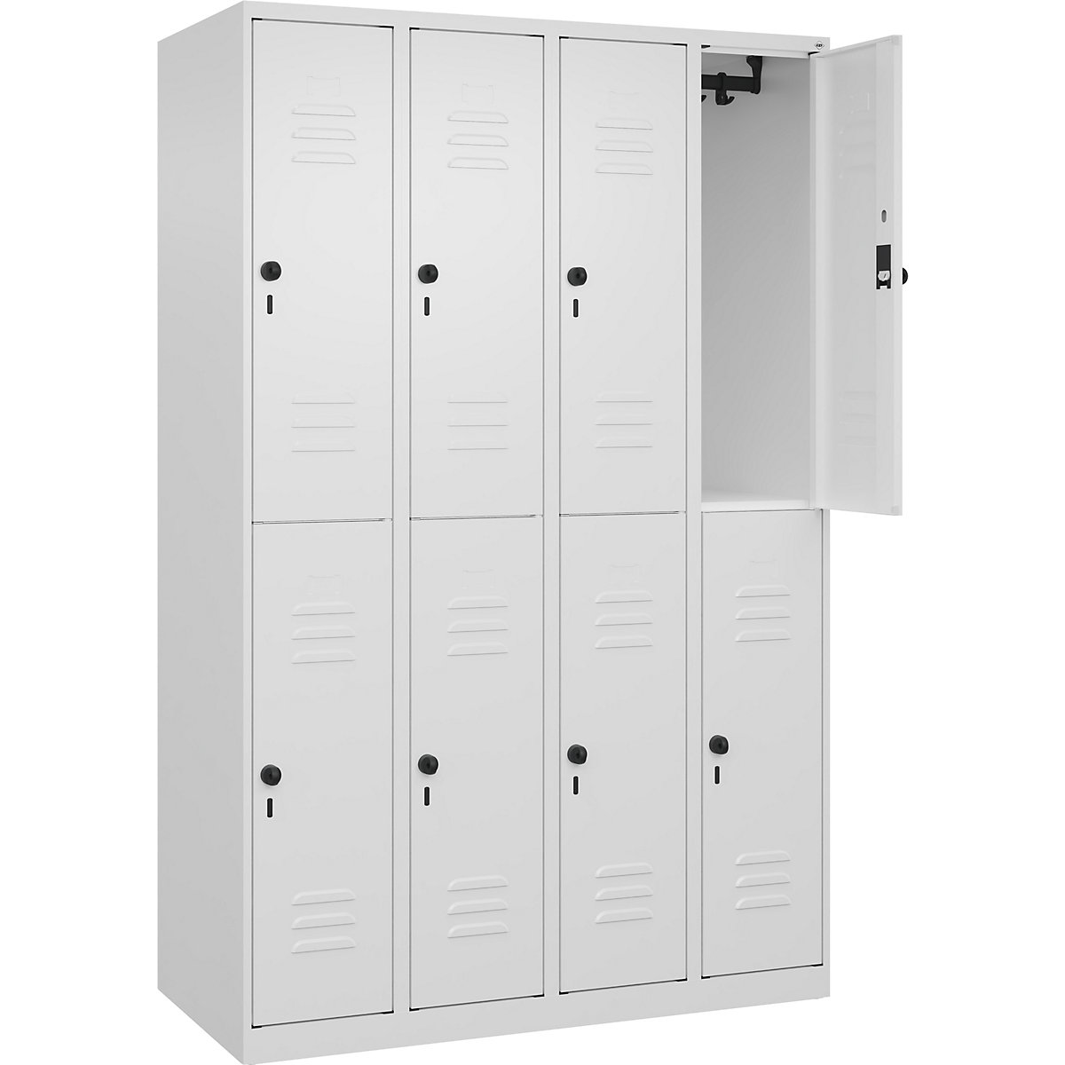 Armadietto a due piani Classic PLUS – C+P, 4 scomparti, bianco traffico, alt. x largh. 1850 x 1200 mm, con piedini a pavimento, serratura girevole-0