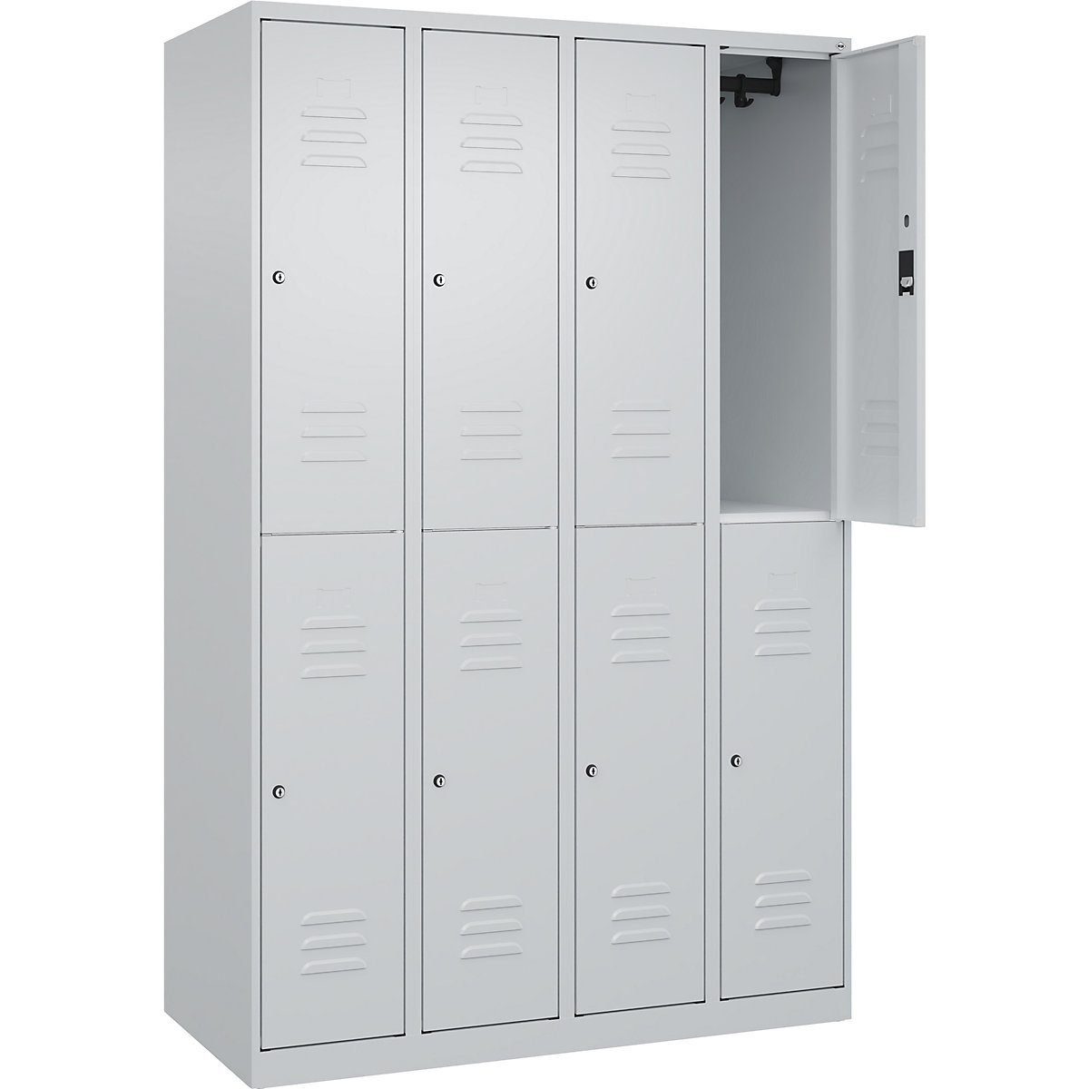 Armadietto a due piani Classic PLUS – C+P, 4 scomparti, grigio chiaro, alt. x largh. 1850 x 1200 mm, con piedini a pavimento, serratura a cilindro-0