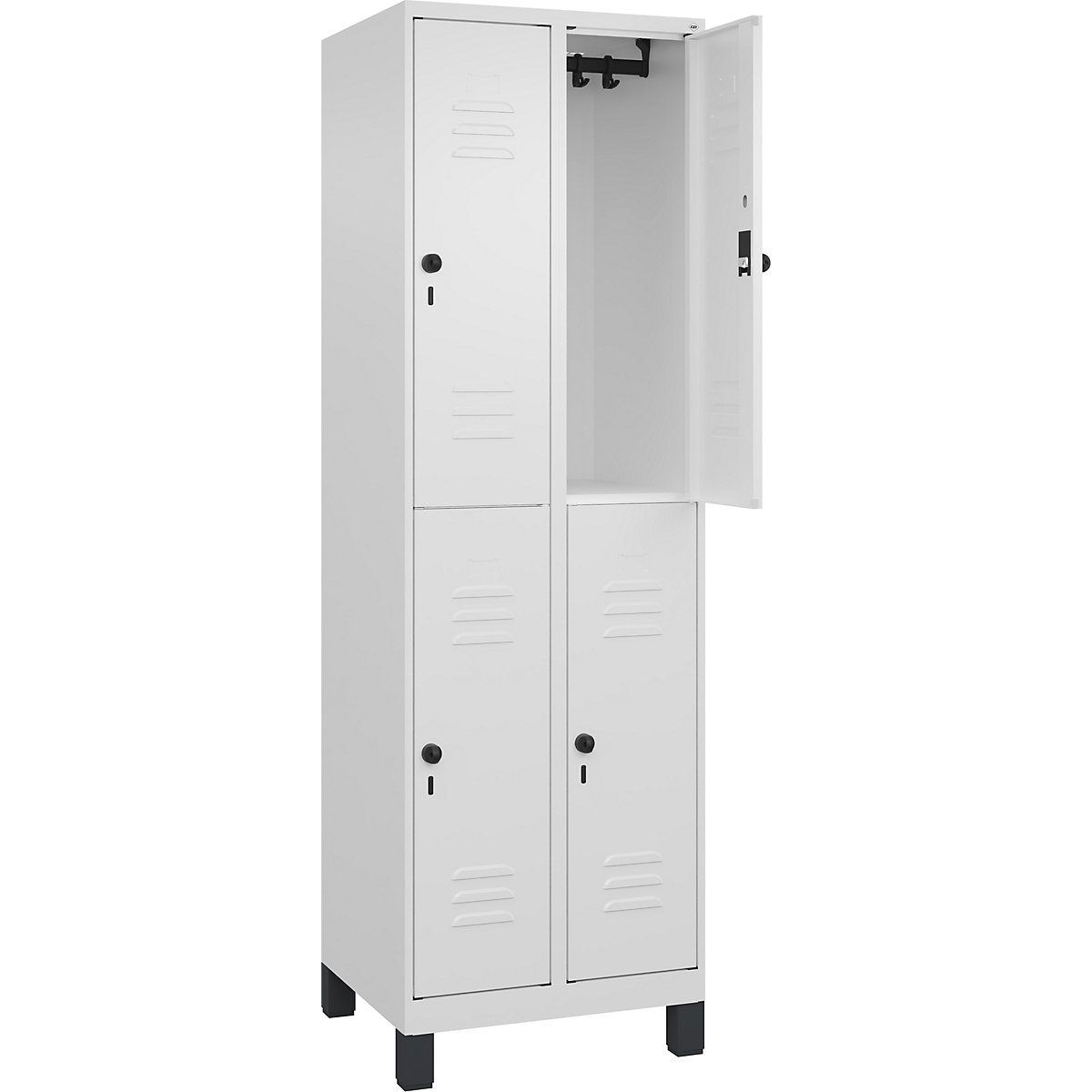 Armadietto a due piani Classic PLUS – C+P, 2 scomparti, bianco traffico, alt. x largh. 1950 x 600 mm, con piedini, serratura girevole-0