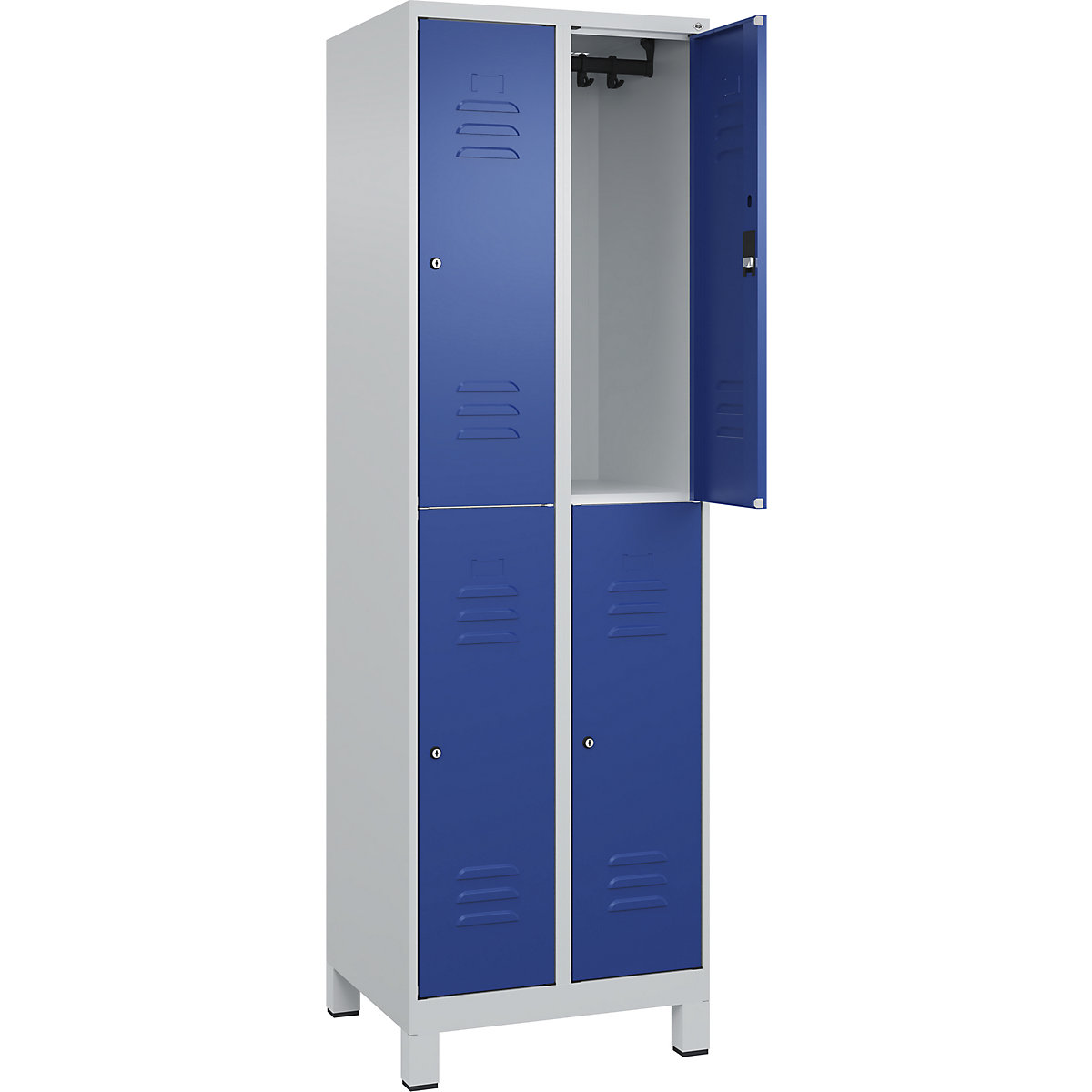 Armadietto a due piani Classic PLUS – C+P, 2 scomparti, grigio chiaro / blu genziana, alt. x largh. 1950 x 600 mm, con piedini, serratura a cilindro-0