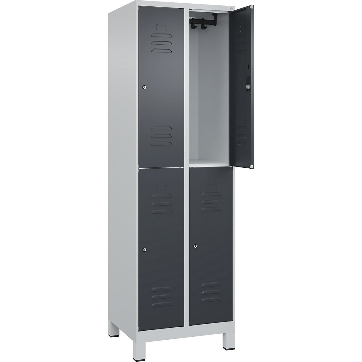 Armadietto a due piani Classic PLUS – C+P, 2 scomparti, grigio chiaro / grigio, alt. x largh. 1950 x 600 mm, con piedini, serratura a cilindro-0