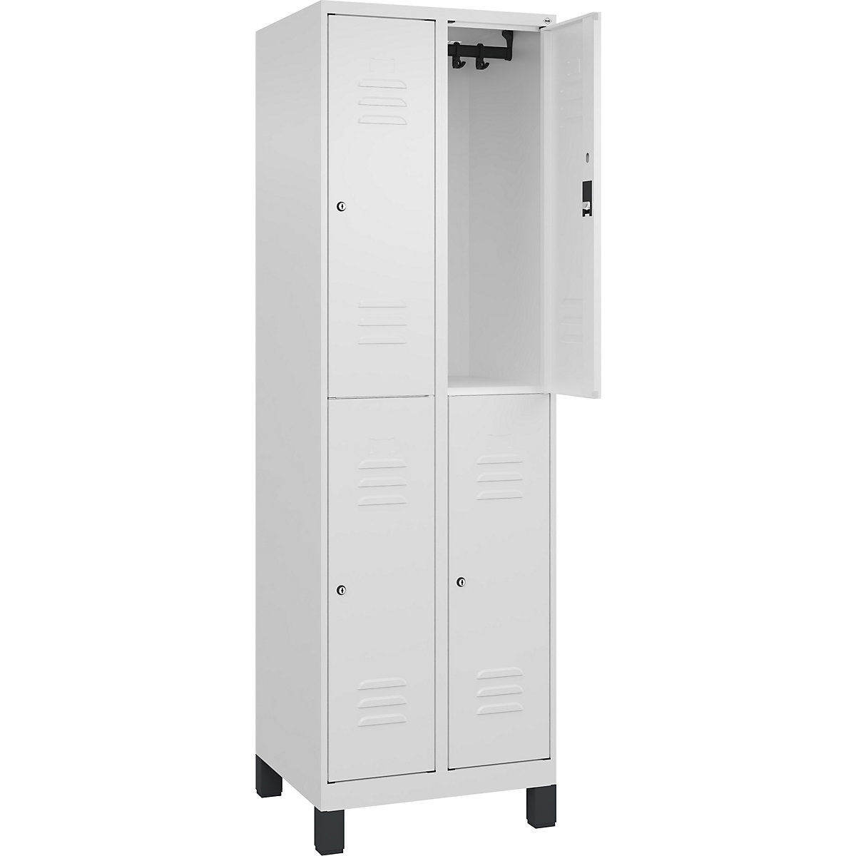 Armadietto a due piani Classic PLUS – C+P, 2 scomparti, bianco traffico, alt. x largh. 1950 x 600 mm, con piedini, serratura a cilindro-0