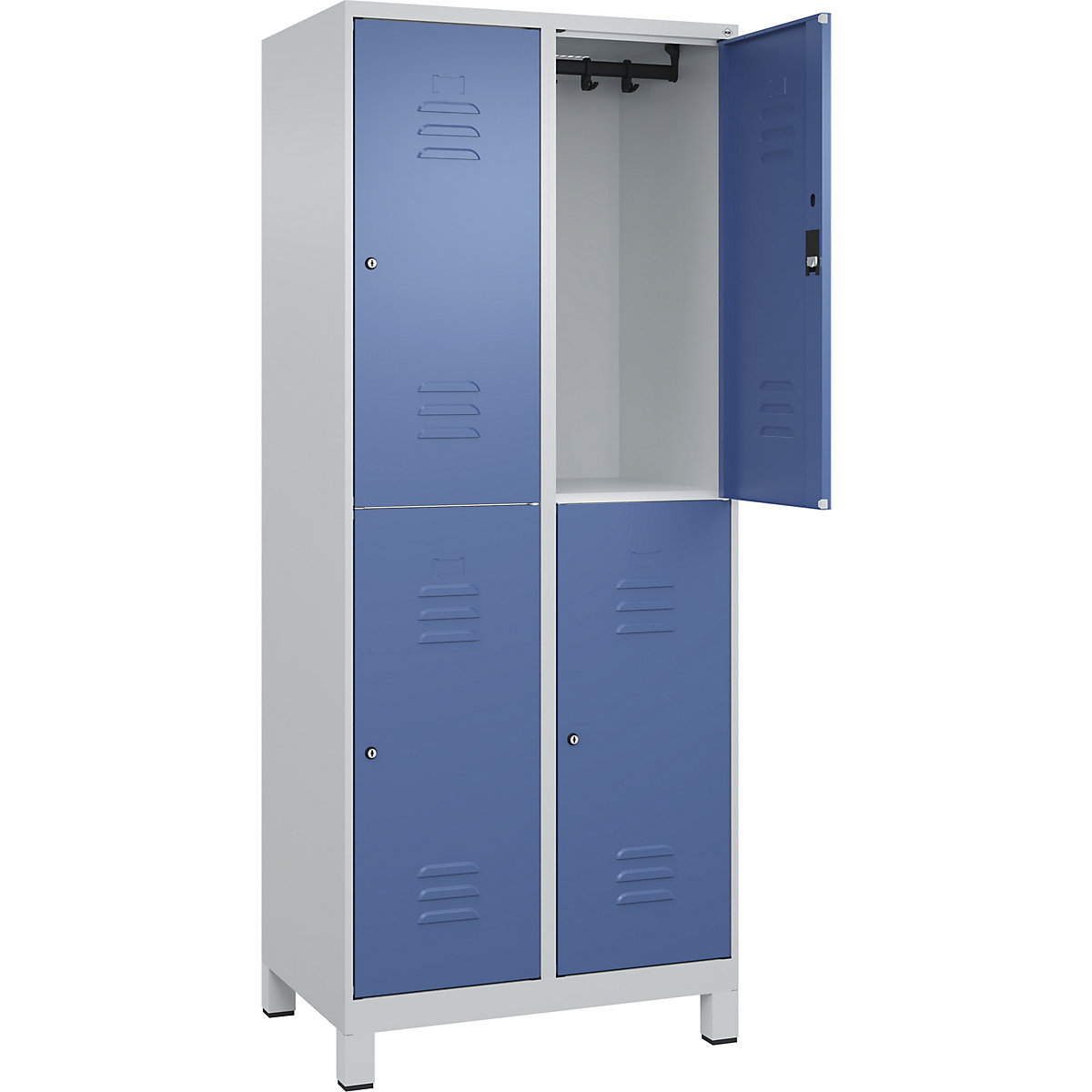 Armadietto a due piani Classic PLUS – C+P, 2 scomparti, grigio chiaro / indaco, alt. x largh. 1950 x 800 mm, con piedini, serratura a cilindro-0