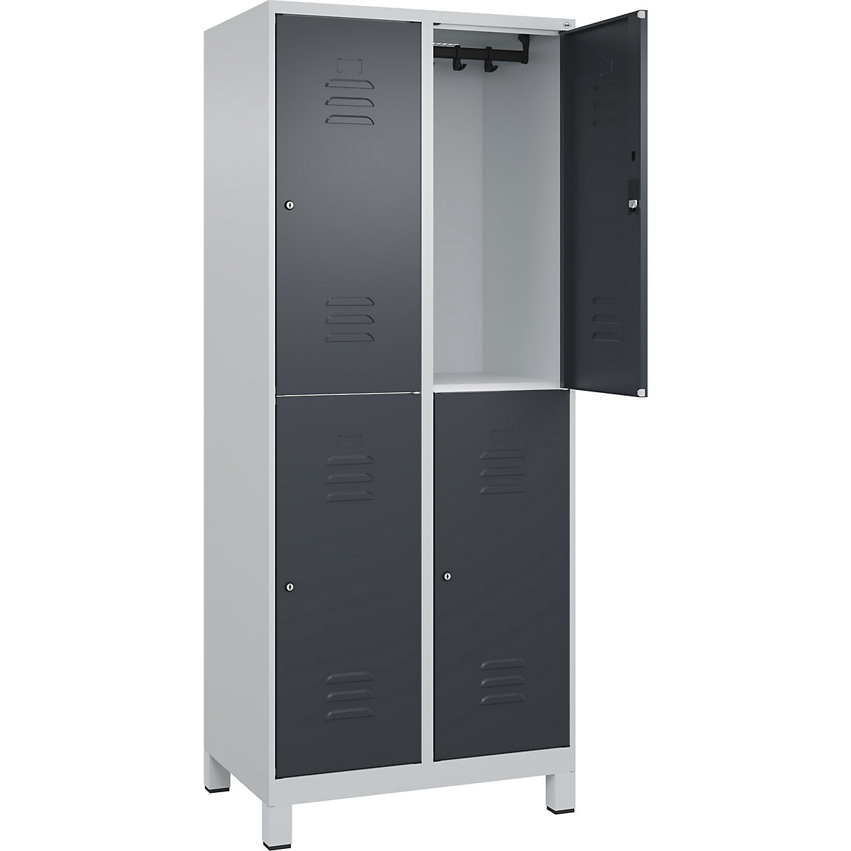 Armadietto a due piani Classic PLUS – C+P, 2 scomparti, grigio chiaro / grigio, alt. x largh. 1950 x 800 mm, con piedini, serratura a cilindro-0