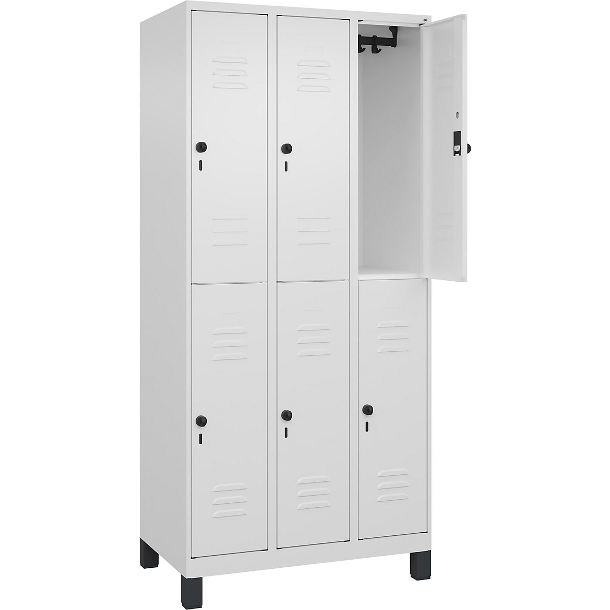 Armadietto a due piani Classic PLUS – C+P, 3 scomparti, bianco traffico, alt. x largh. 1950 x 900 mm, con piedini, serratura girevole-0
