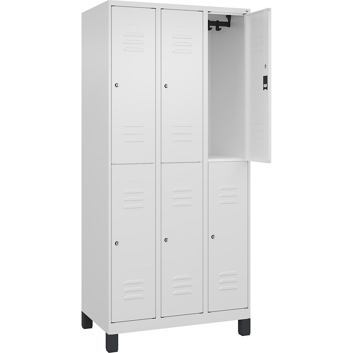 Armadietto a due piani Classic PLUS – C+P, 3 scomparti, bianco traffico, alt. x largh. 1950 x 900 mm, con piedini, serratura a cilindro-0