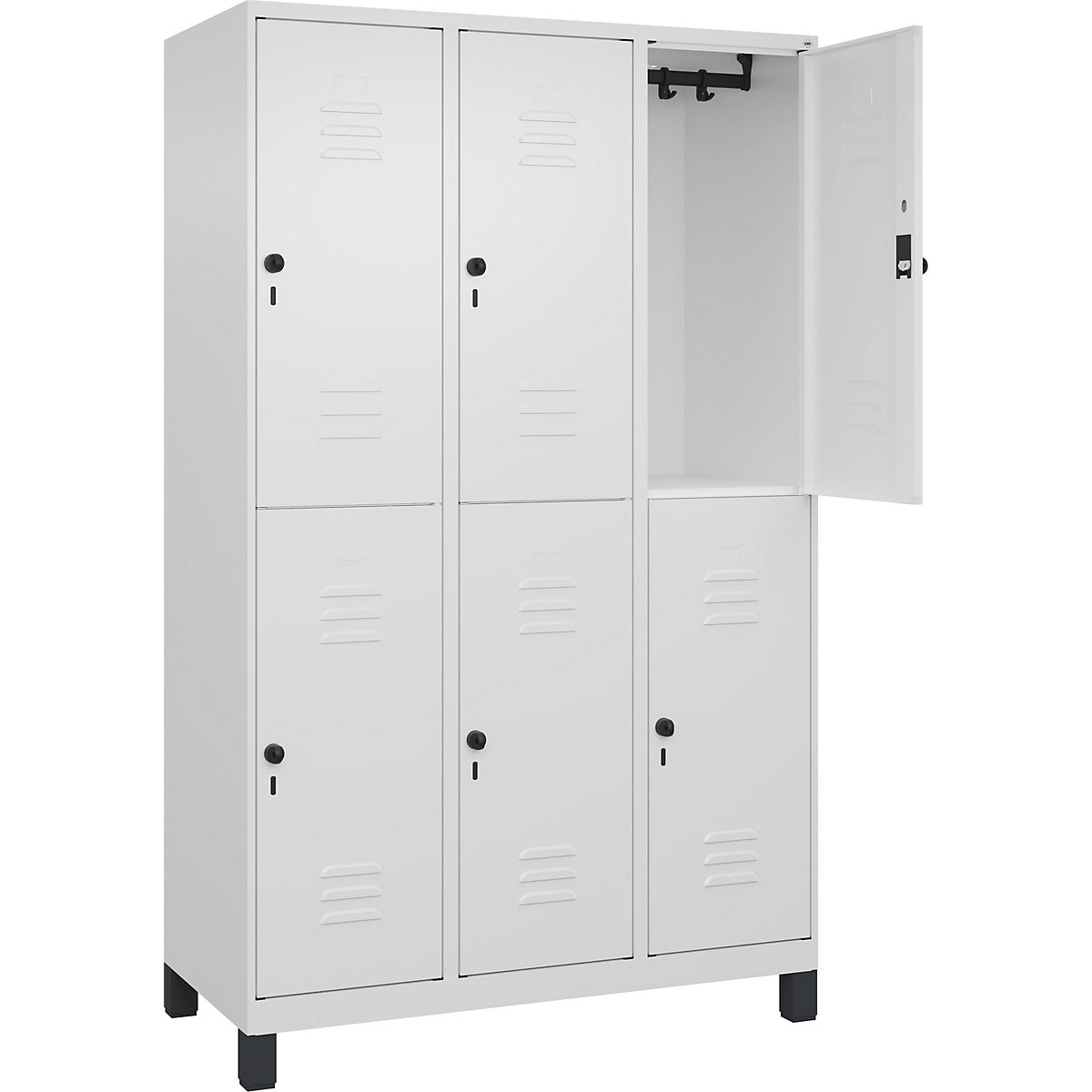 Armadietto a due piani Classic PLUS – C+P, 3 scomparti, bianco traffico, alt. x largh. 1950 x 1200 mm, con piedini, serratura girevole-0