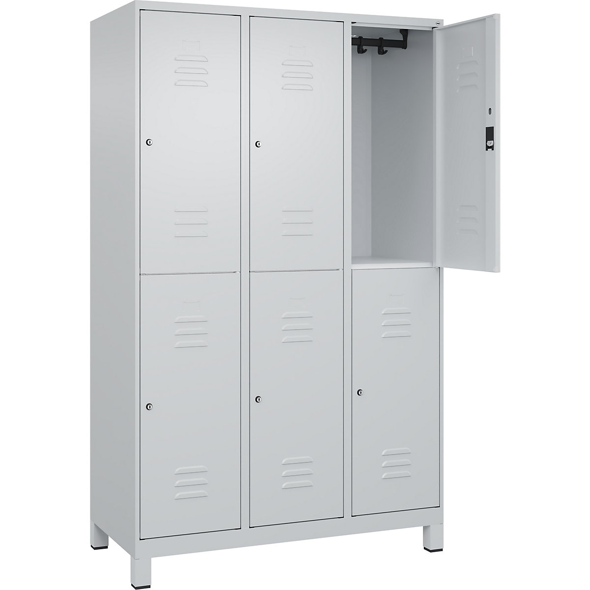 Armadietto a due piani Classic PLUS – C+P, 3 scomparti, grigio chiaro, alt. x largh. 1950 x 1200 mm, con piedini, serratura a cilindro-0