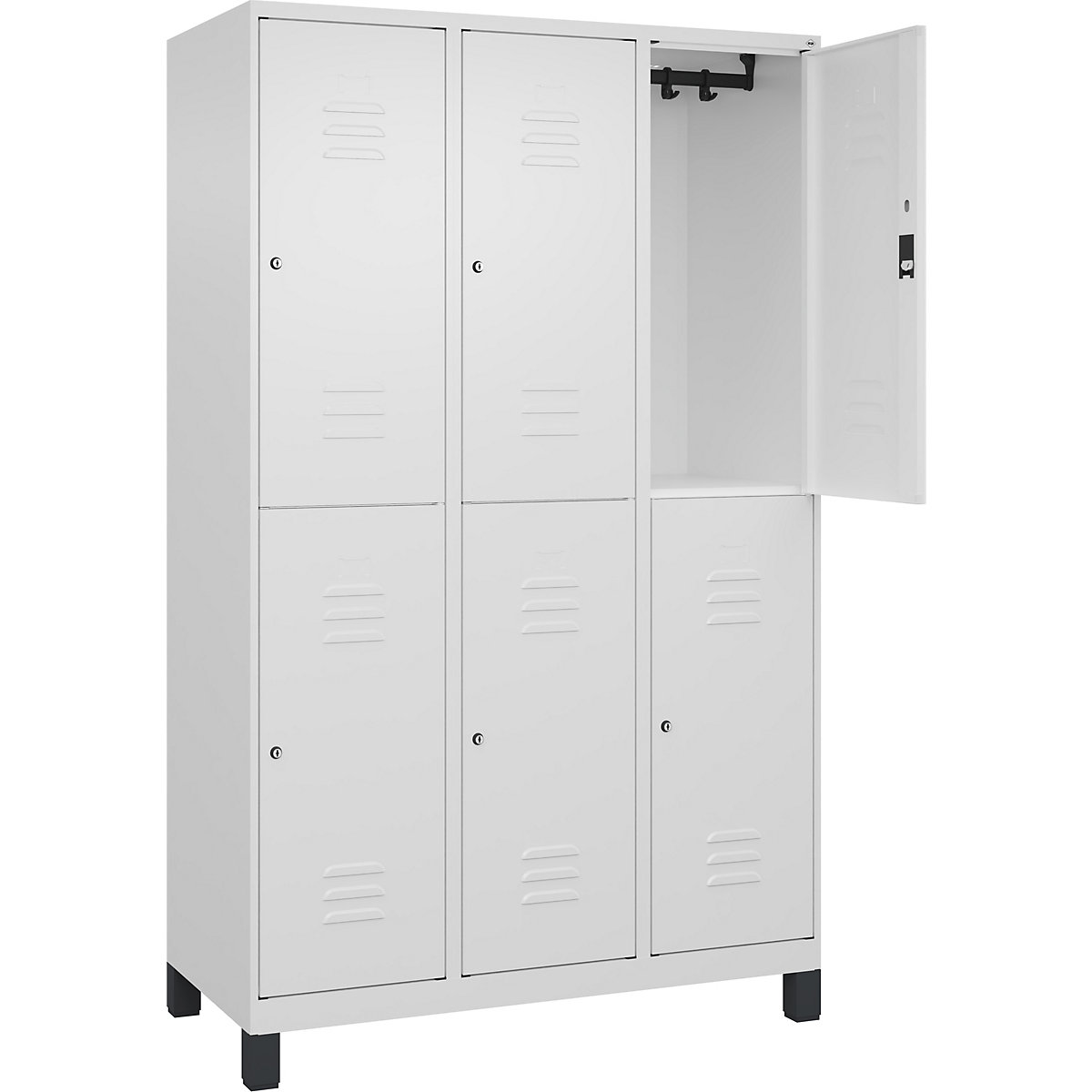 Armadietto a due piani Classic PLUS – C+P, 3 scomparti, bianco traffico, alt. x largh. 1950 x 1200 mm, con piedini, serratura a cilindro-0