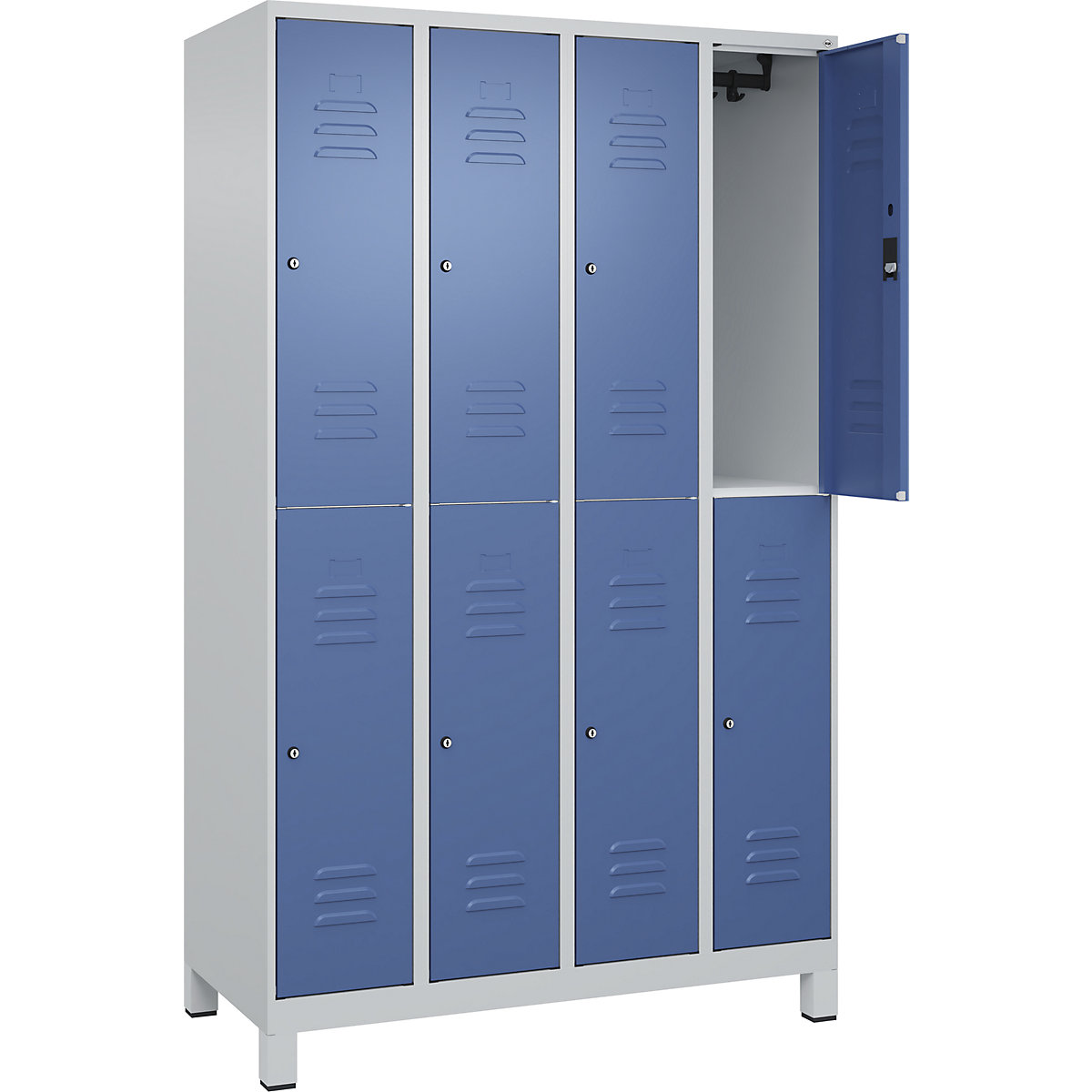Armadietto a due piani Classic PLUS – C+P, 4 scomparti, grigio chiaro / indaco, alt. x largh. 1950 x 1200 mm, con piedini, serratura a cilindro-0