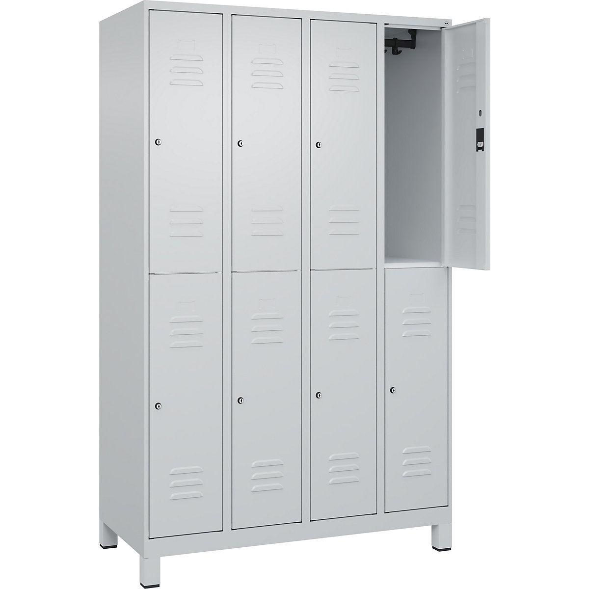 Armadietto a due piani Classic PLUS – C+P, 4 scomparti, grigio chiaro, alt. x largh. 1950 x 1200 mm, con piedini, serratura a cilindro-0
