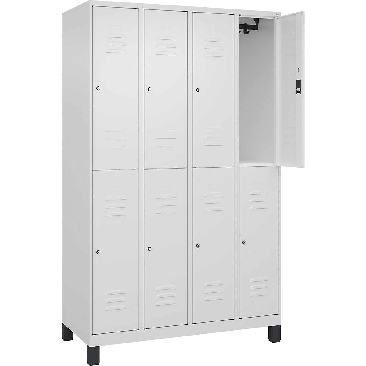 Armadietto a due piani Classic PLUS – C+P, 4 scomparti, bianco traffico, alt. x largh. 1950 x 1200 mm, con piedini, serratura a cilindro-0