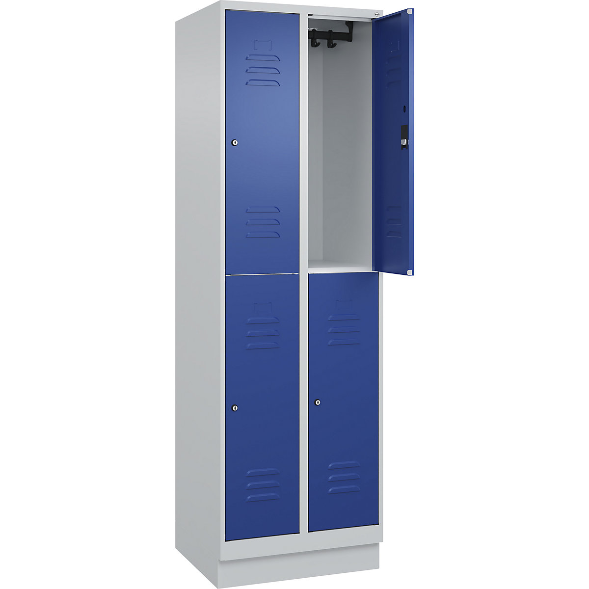 Armadietto a due piani Classic PLUS – C+P, 2 scomparti, grigio chiaro / blu genziana, alt. x largh. 1950 x 600 mm, con zoccolino, serratura a cilindro-0