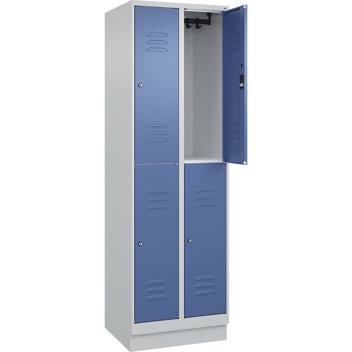 Armadietto a due piani Classic PLUS – C+P, 2 scomparti, grigio chiaro / indaco, alt. x largh. 1950 x 600 mm, con zoccolino, serratura a cilindro-0