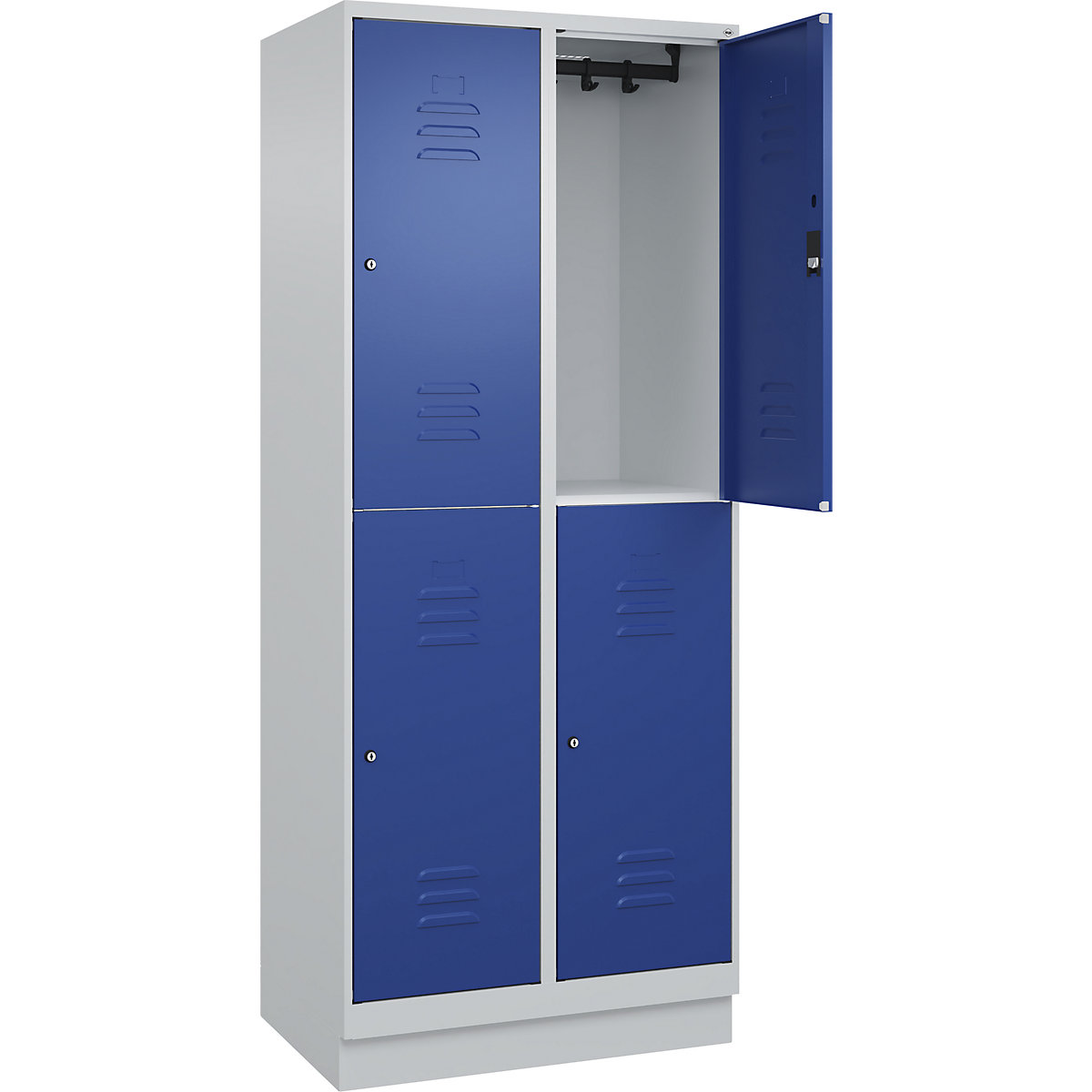 Armadietto a due piani Classic PLUS – C+P, 2 scomparti, grigio chiaro / blu genziana, alt. x largh. 1950 x 800 mm, con zoccolino, serratura a cilindro-0