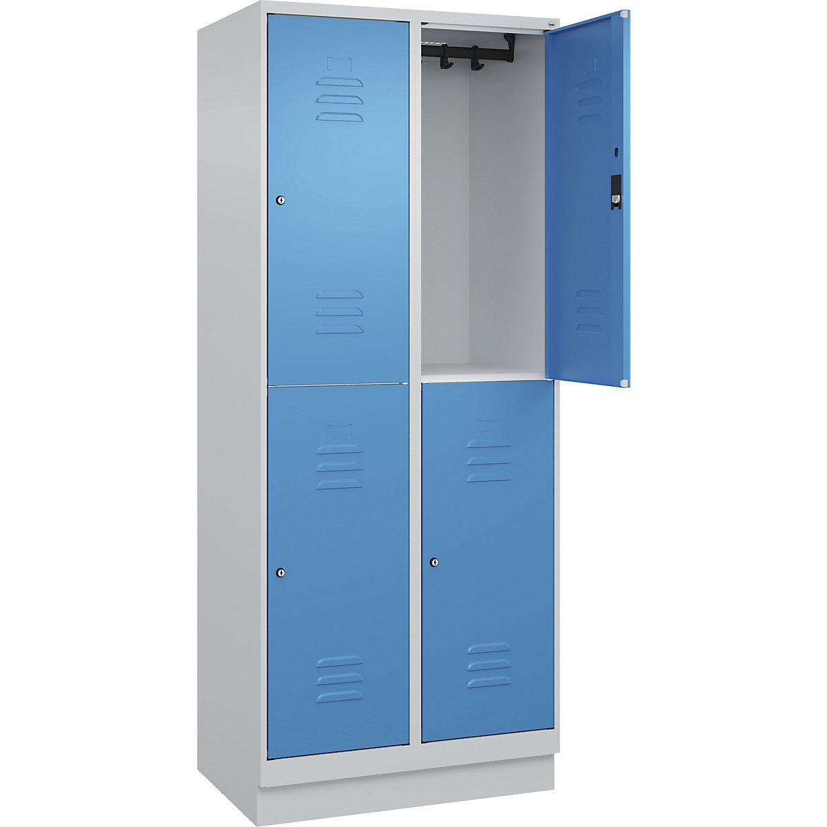 Armadietto a due piani Classic PLUS – C+P, 2 scomparti, grigio chiaro / blu chiaro, alt. x largh. 1950 x 800 mm, con zoccolino, serratura a cilindro-0