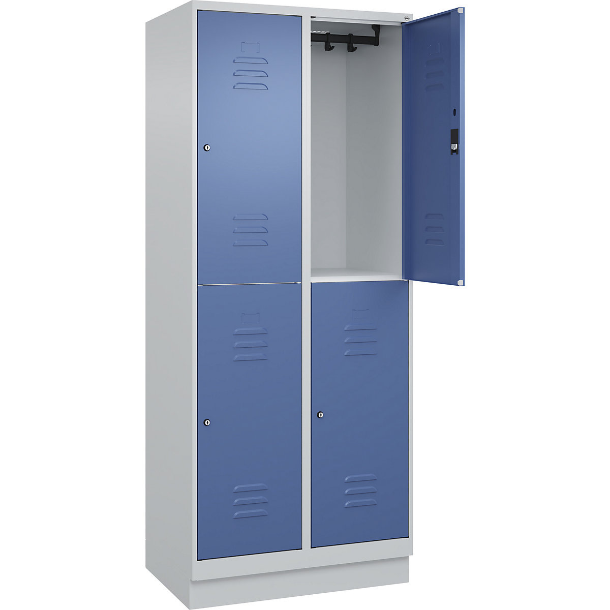 Armadietto a due piani Classic PLUS – C+P, 2 scomparti, grigio chiaro / indaco, alt. x largh. 1950 x 800 mm, con zoccolino, serratura a cilindro-0