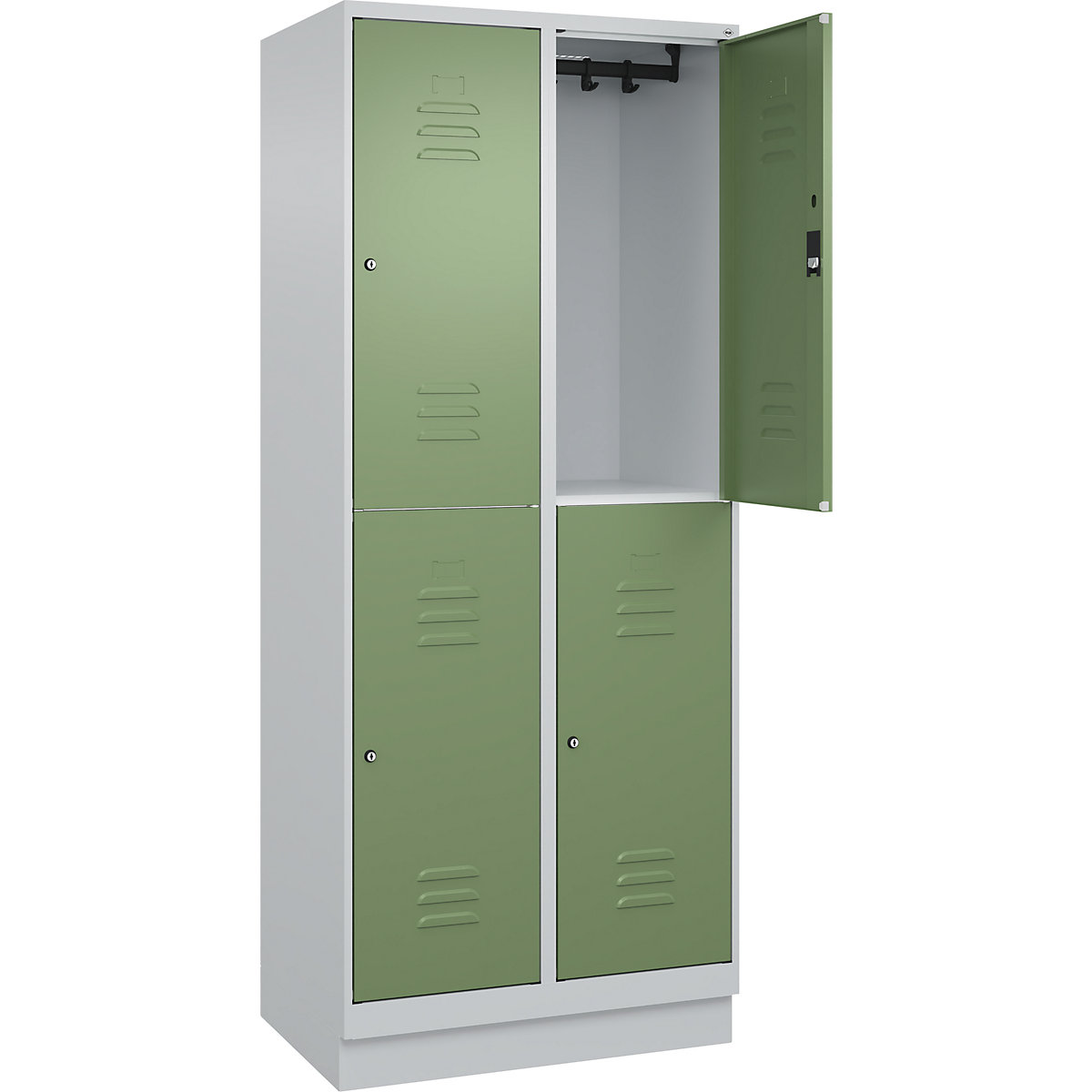 Armadietto a due piani Classic PLUS – C+P, 2 scomparti, grigio chiaro / verde reseda, alt. x largh. 1950 x 800 mm, con zoccolino, serratura a cilindro-0