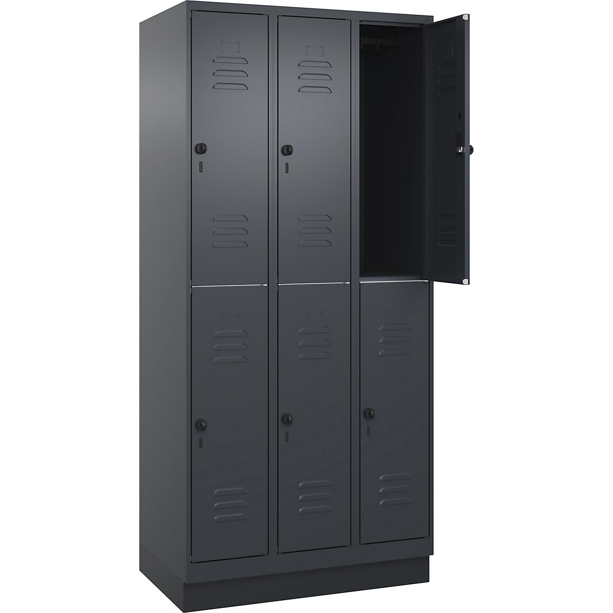 Armadietto a due piani Classic PLUS – C+P, 3 scomparti, grigio, alt. x largh. 1950 x 900 mm, con zoccolino, serratura girevole-0