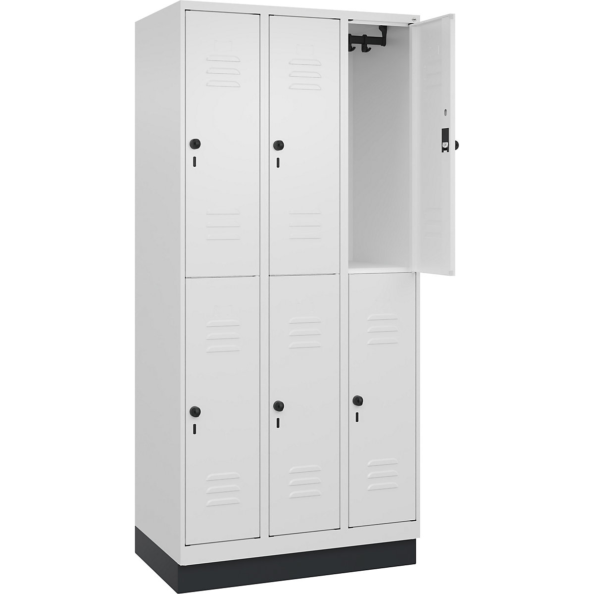 Armadietto a due piani Classic PLUS – C+P, 3 scomparti, bianco traffico, alt. x largh. 1950 x 900 mm, con zoccolino, serratura girevole-0