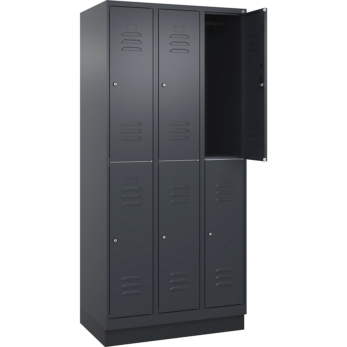 Armadietto a due piani Classic PLUS – C+P, 3 scomparti, grigio, alt. x largh. 1950 x 900 mm, con zoccolino, serratura a cilindro-0