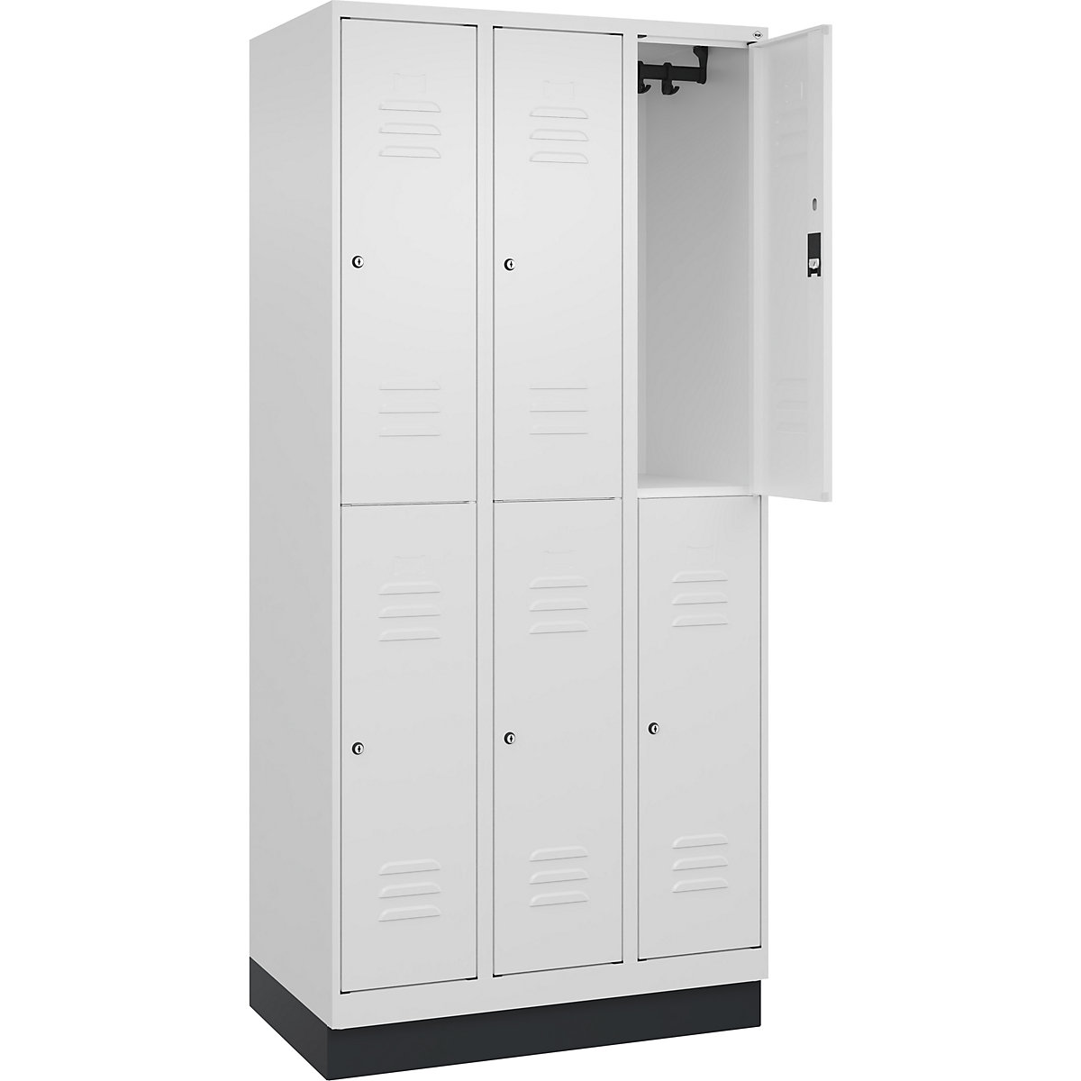 Armadietto a due piani Classic PLUS – C+P, 3 scomparti, bianco traffico, alt. x largh. 1950 x 900 mm, con zoccolino, serratura a cilindro-0