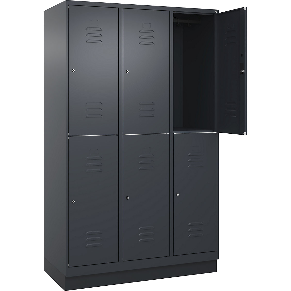 Armadietto a due piani Classic PLUS – C+P, 3 scomparti, grigio, alt. x largh. 1950 x 1200 mm, con zoccolino, serratura a cilindro-0