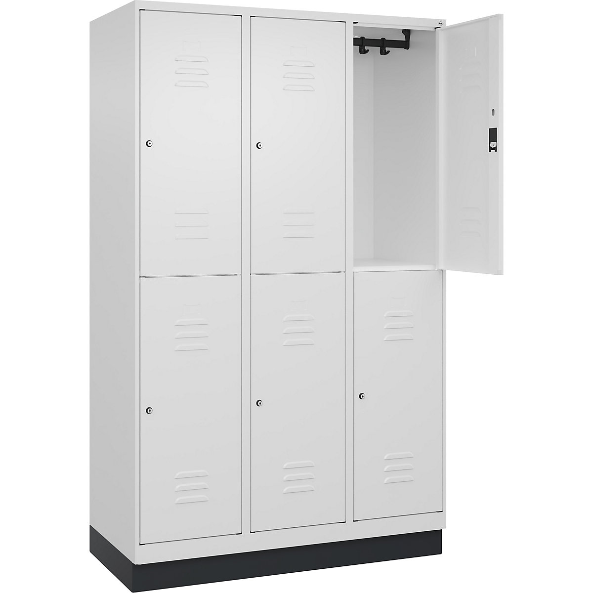 Armadietto a due piani Classic PLUS – C+P, 3 scomparti, bianco traffico, alt. x largh. 1950 x 1200 mm, con zoccolino, serratura a cilindro-0