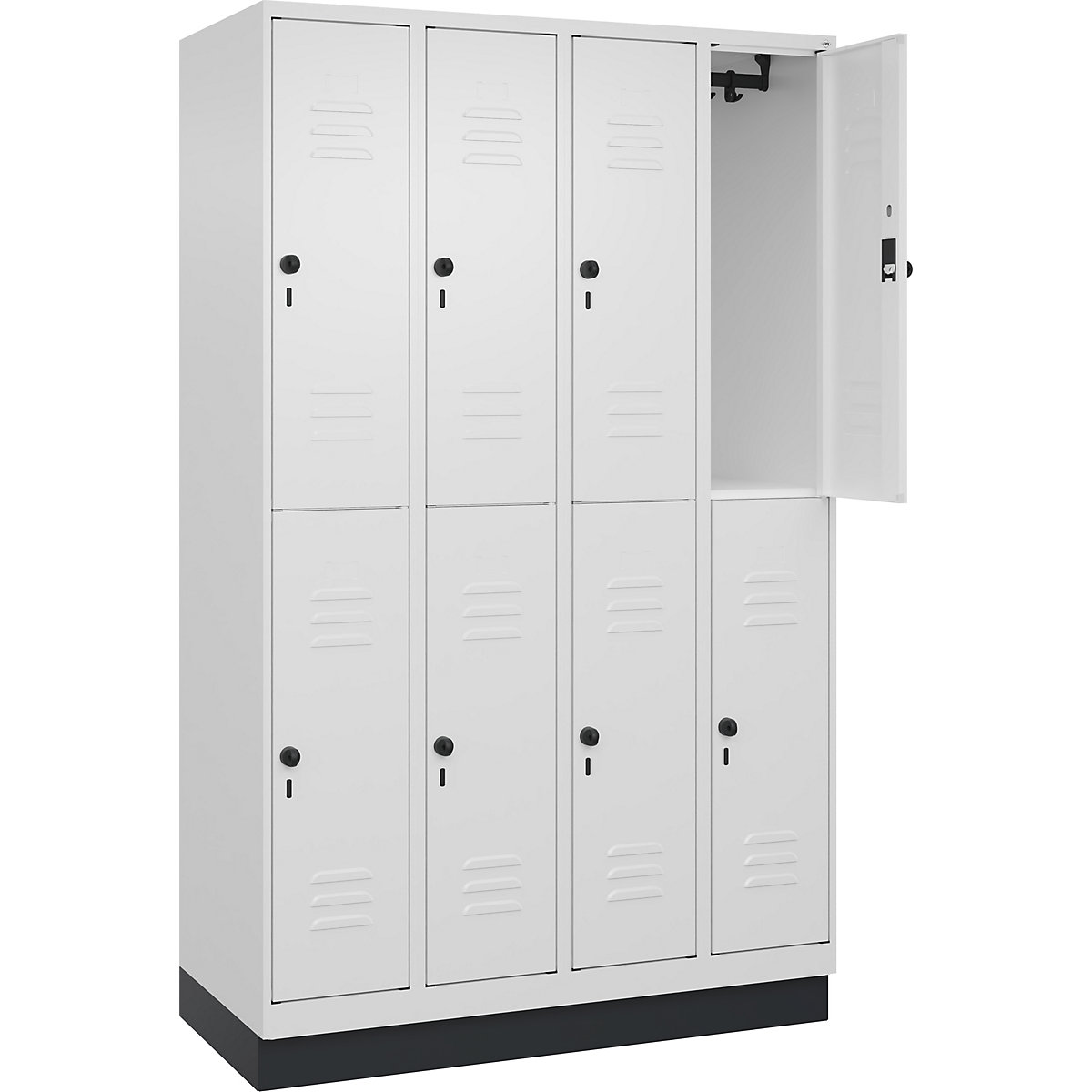 Armadietto a due piani Classic PLUS – C+P, 4 scomparti, bianco traffico, alt. x largh. 1950 x 1200 mm, con zoccolino, serratura girevole-0