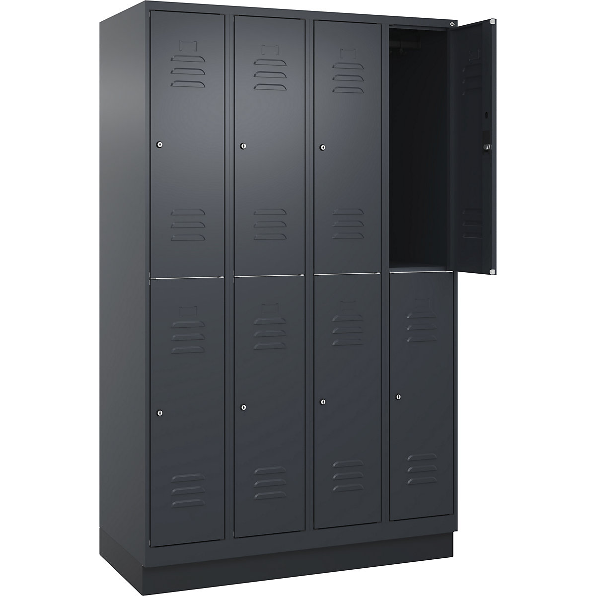 Armadietto a due piani Classic PLUS – C+P, 4 scomparti, grigio, alt. x largh. 1950 x 1200 mm, con zoccolino, serratura a cilindro-0