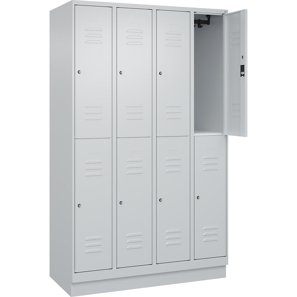 Armadietto a due piani Classic PLUS – C+P, 4 scomparti, grigio chiaro, alt. x largh. 1950 x 1200 mm, con zoccolino, serratura a cilindro-0