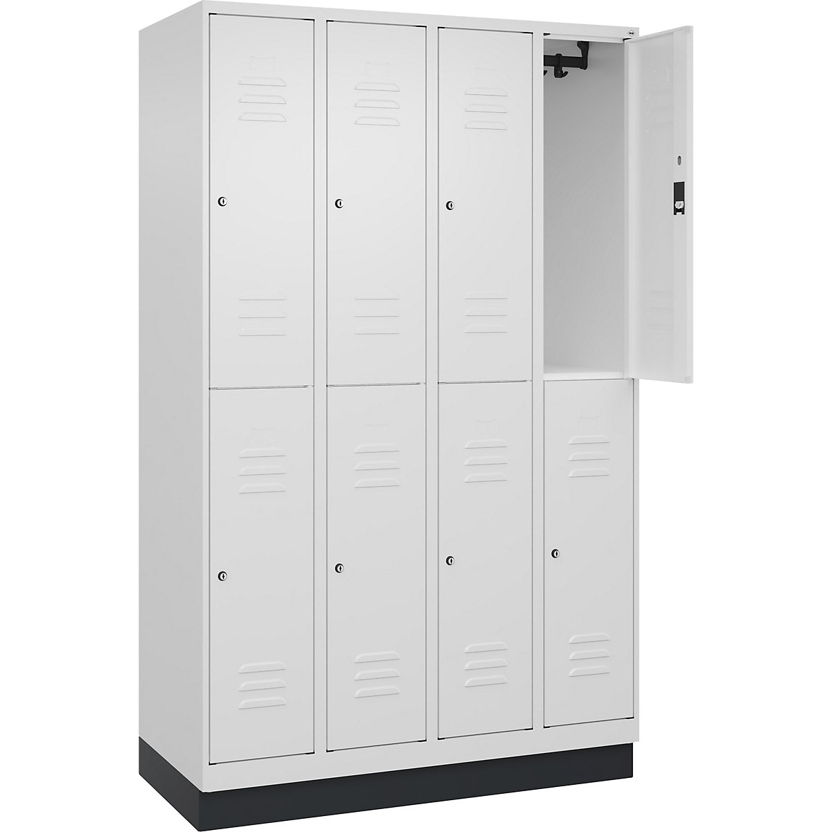 Armadietto a due piani Classic PLUS – C+P, 4 scomparti, bianco traffico, alt. x largh. 1950 x 1200 mm, con zoccolino, serratura a cilindro-0