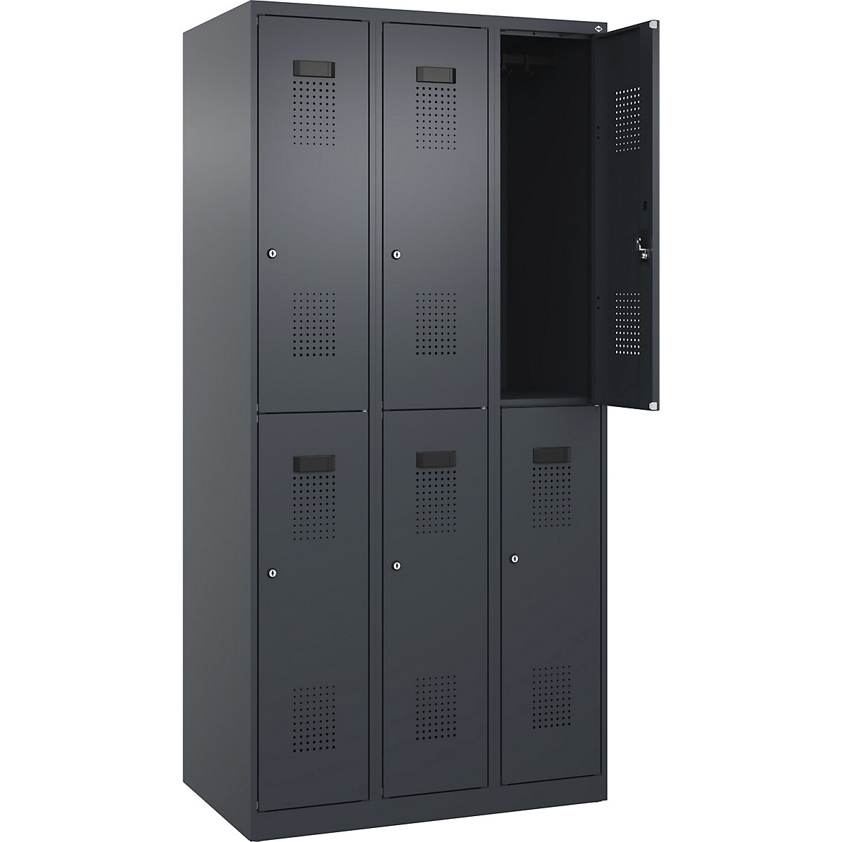 Armadietto a due piani Evolo PLUS – C+P, 3 scomparti, grigio, largh. 900 mm, con piedini a pavimento, serratura a cilindro-0