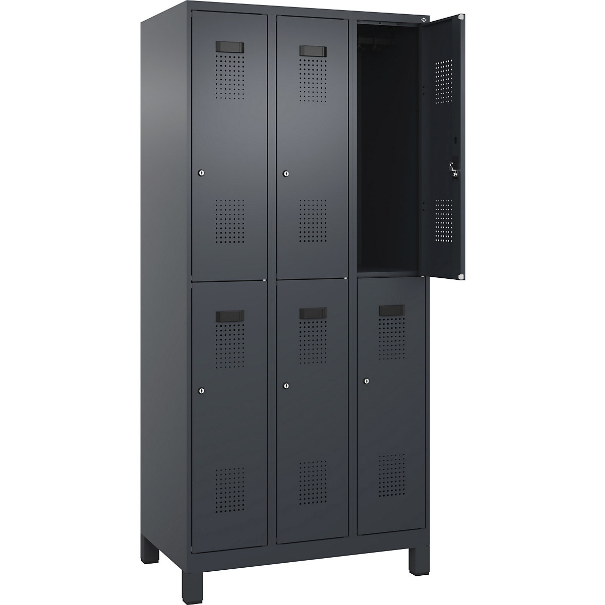 Armadietto a due piani Evolo PLUS – C+P, 3 scomparti, grigio, largh. 900 mm, con piedini larghi, serratura a cilindro-0