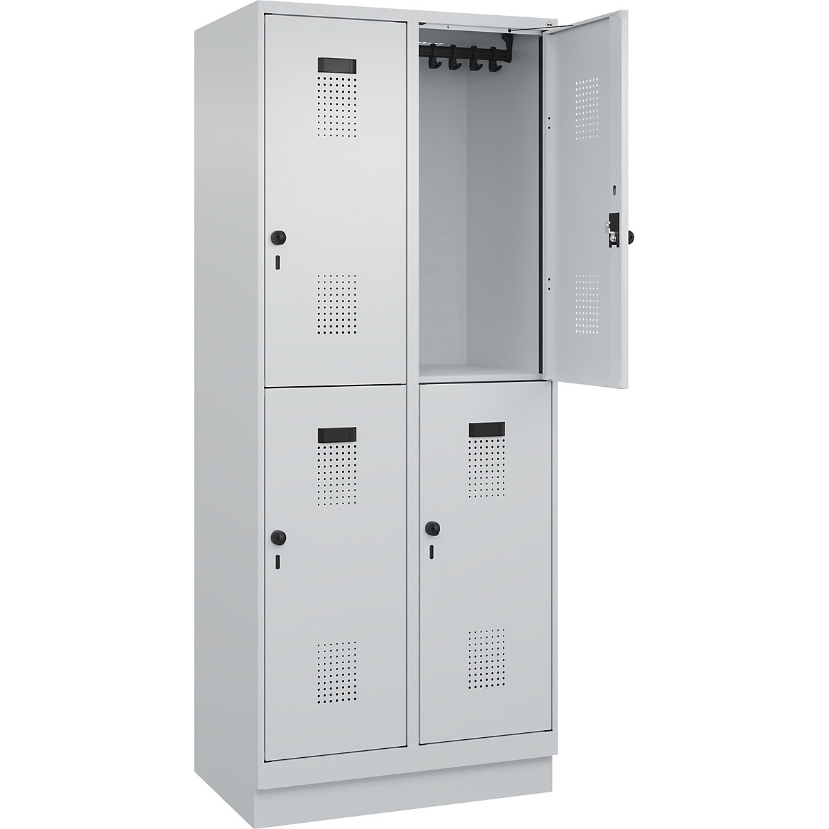 Armadietto a due piani Evolo PLUS – C+P, 2 scomparti, grigio chiaro, largh. 800 mm, con zoccolino, serratura girevole-0