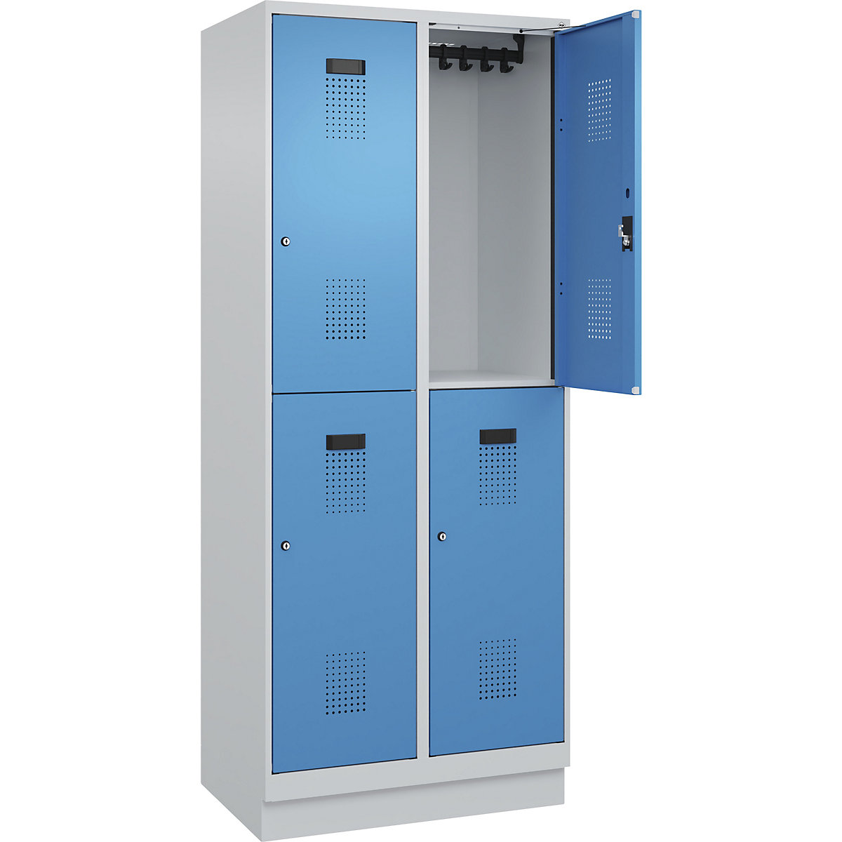 Armadietto a due piani Evolo PLUS – C+P, 2 scomparti, grigio chiaro / blu chiaro, largh. 800 mm, con zoccolino, serratura a cilindro-0